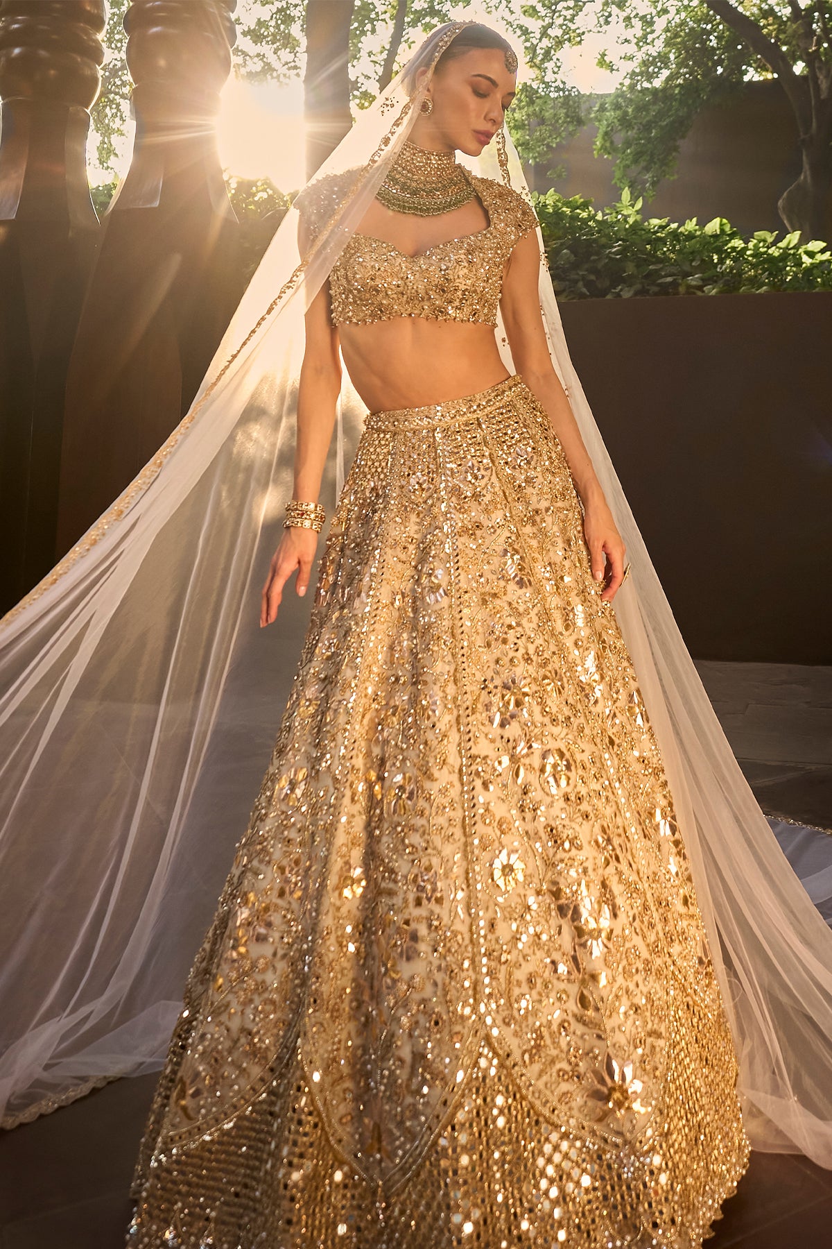 SILVER TISSUE MIRRORWORK LEHENGA SET