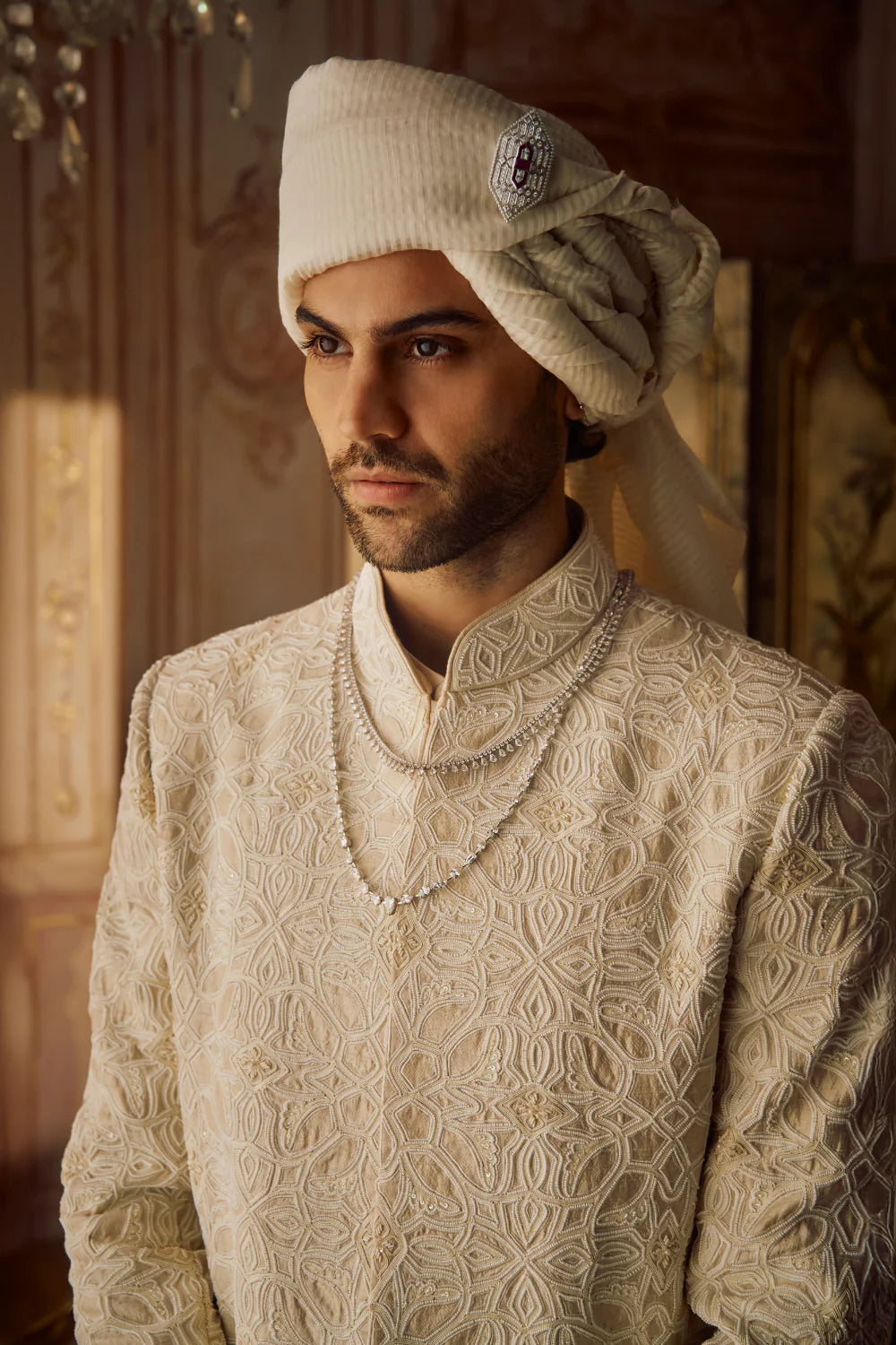 Nude Pearl Sherwani Set