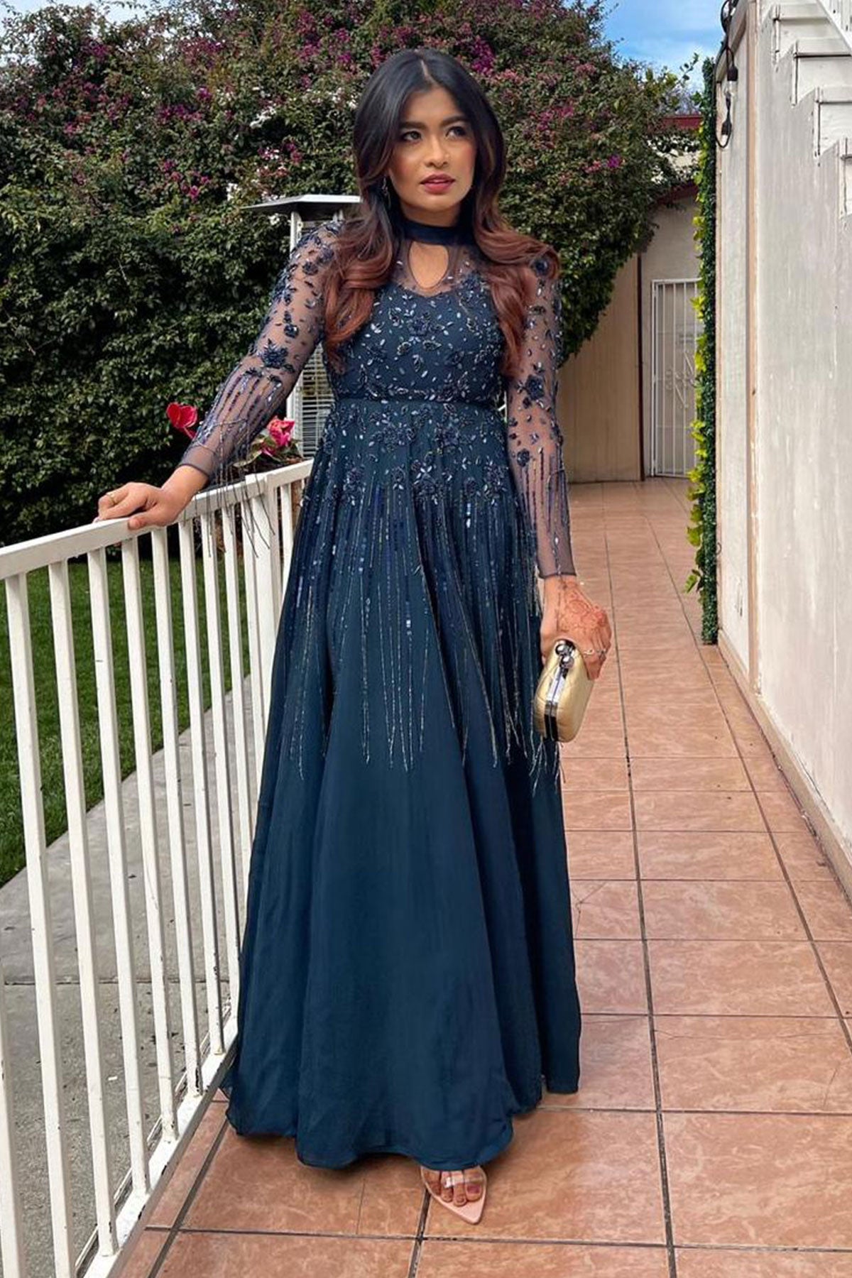 Gown with Embellished Long Sleeves - Ready To Ship