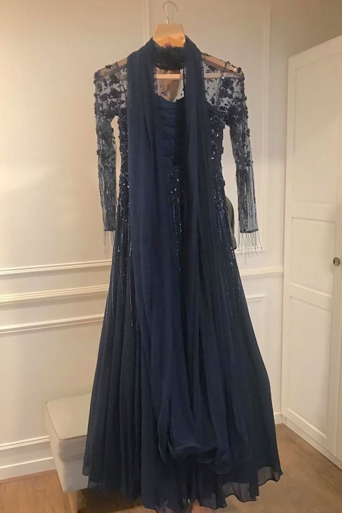 Gown with Embellished Long Sleeves - Ready To Ship