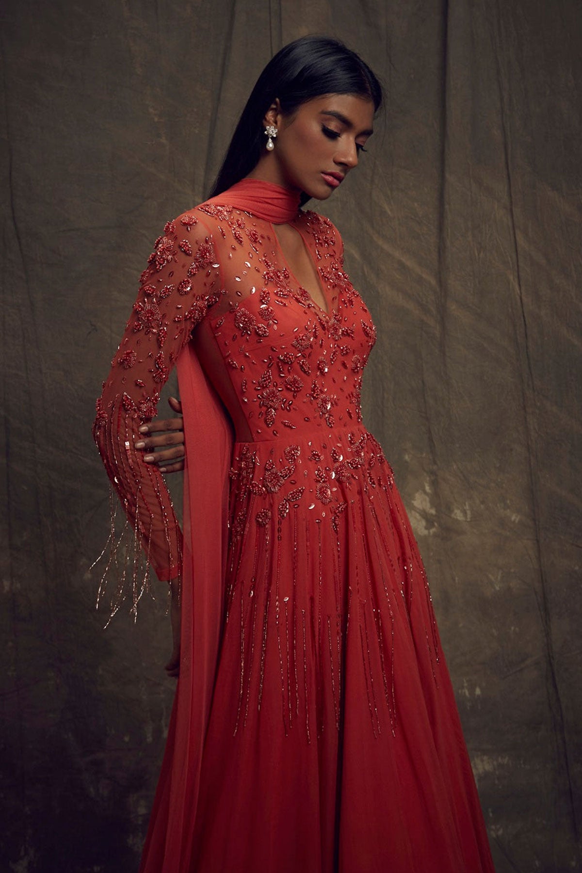 Gown with Embellished Long Sleeves - Ready To Ship