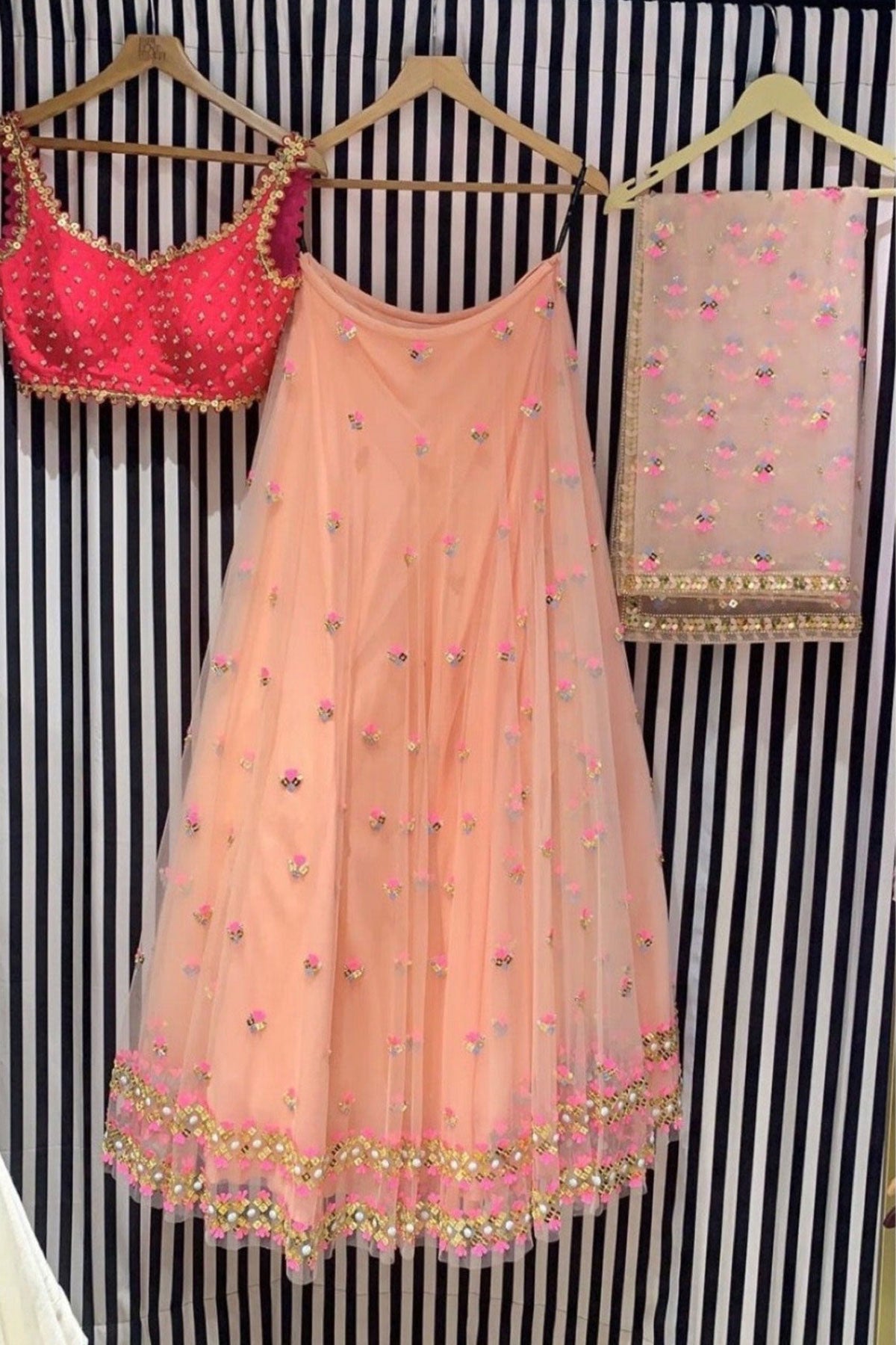 Papa Don't Preach Bespoke Coral Lehenga - Ready To Ship