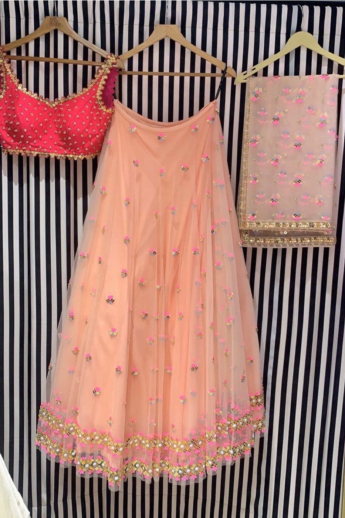 Papa Don't Preach Bespoke Coral Lehenga - Ready To Ship