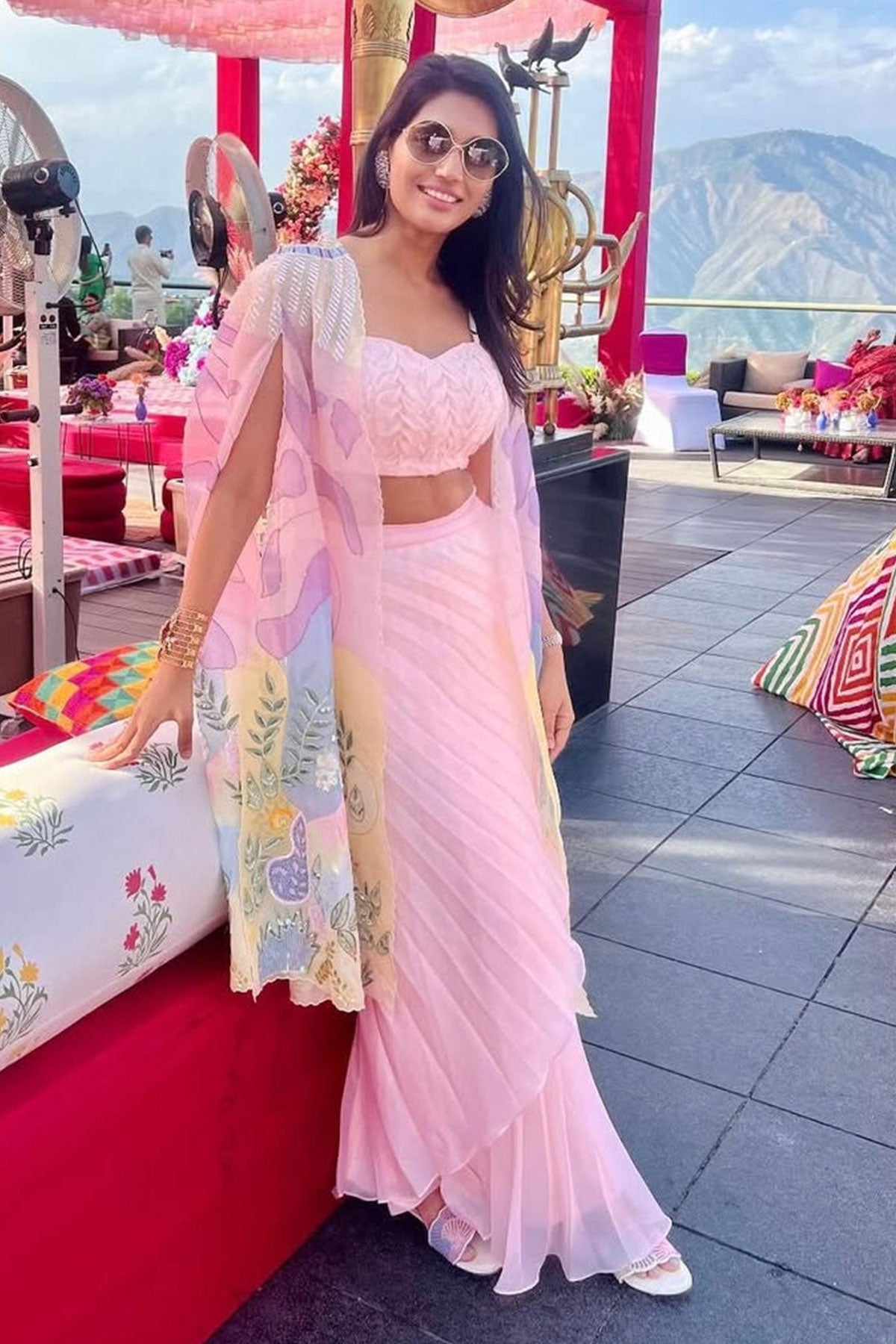 Sora Blush Pink Handpainted Cape Set