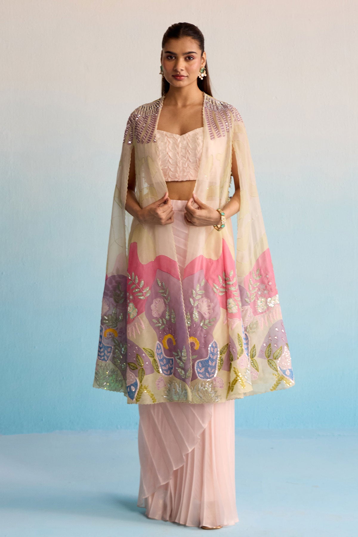 Sora Blush Pink Handpainted Cape Set