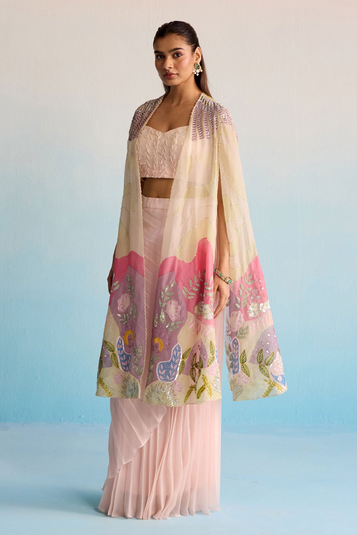 Sora Blush Pink Handpainted Cape Set