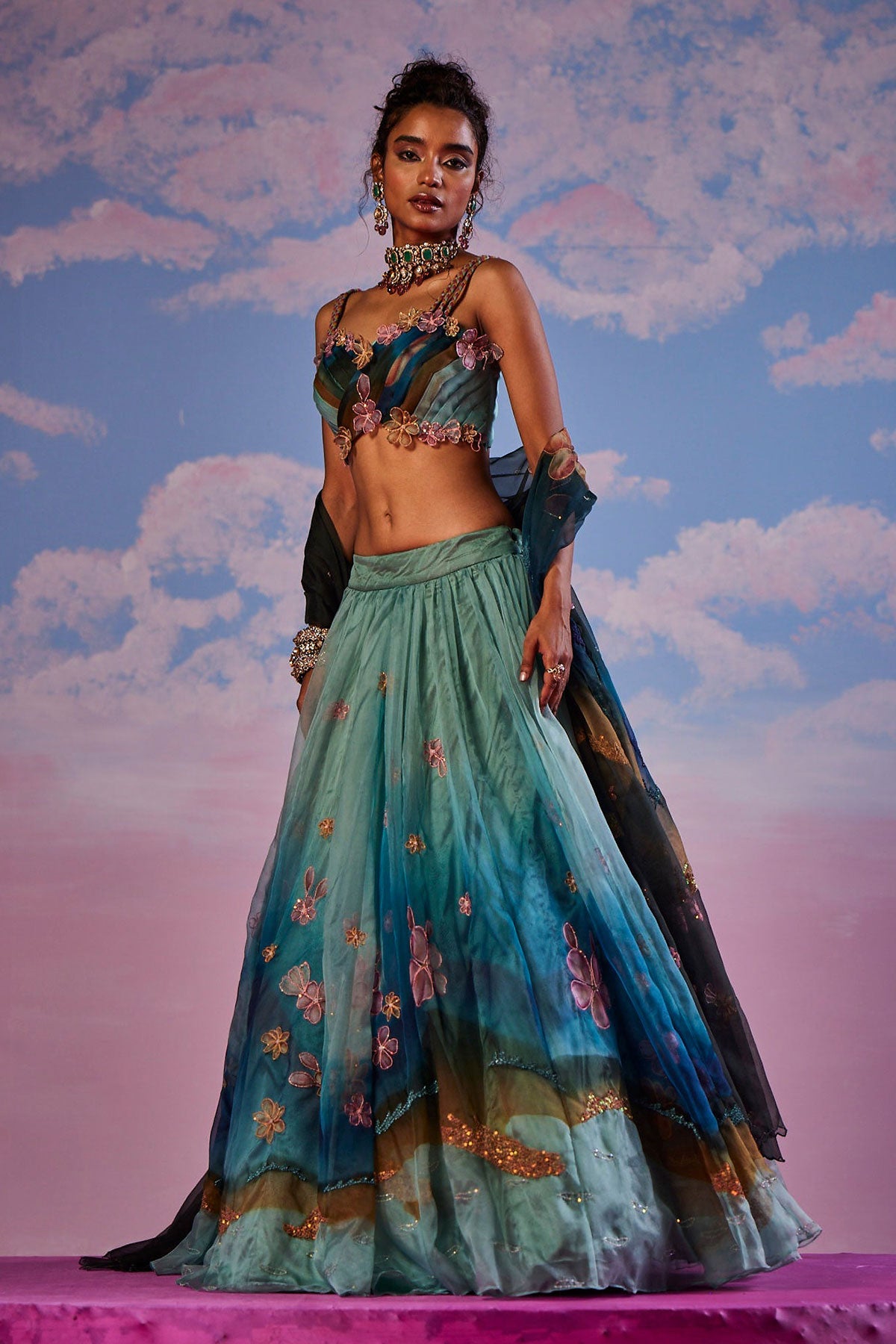 Azureen Multi-Color Handpainted Lehenga