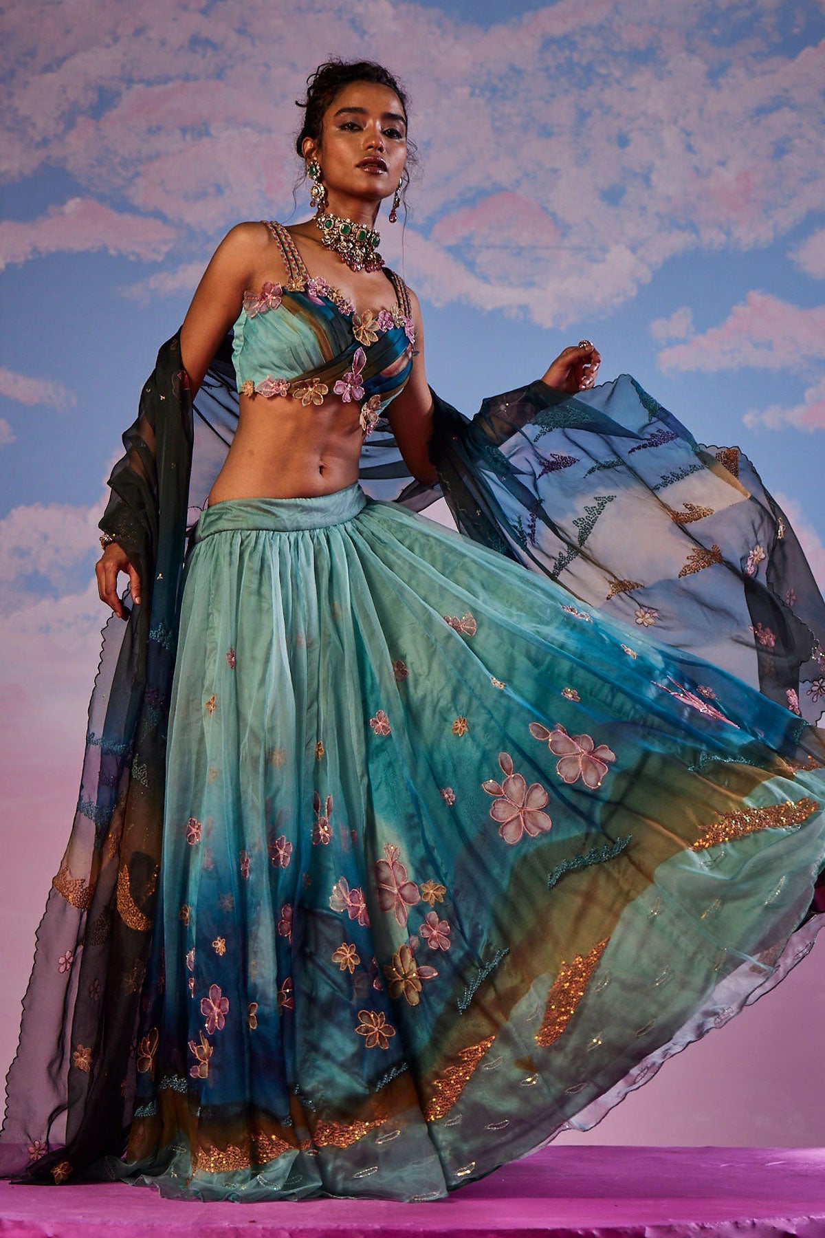 Azureen Multi-Color Handpainted Lehenga