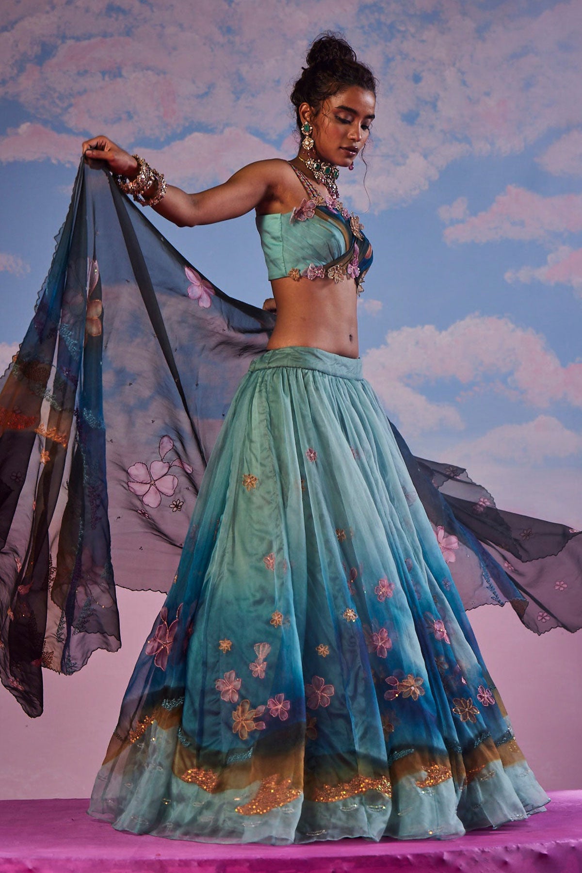 Azureen Multi-Color Handpainted Lehenga