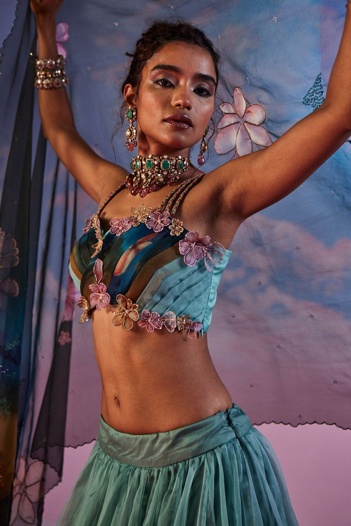 Azureen Multi-Color Handpainted Lehenga