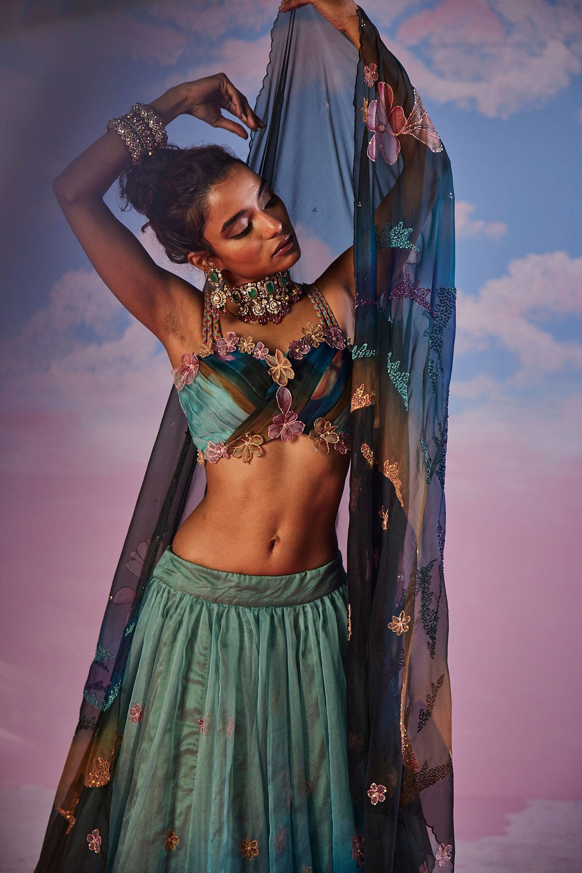 Azureen Multi-Color Handpainted Lehenga