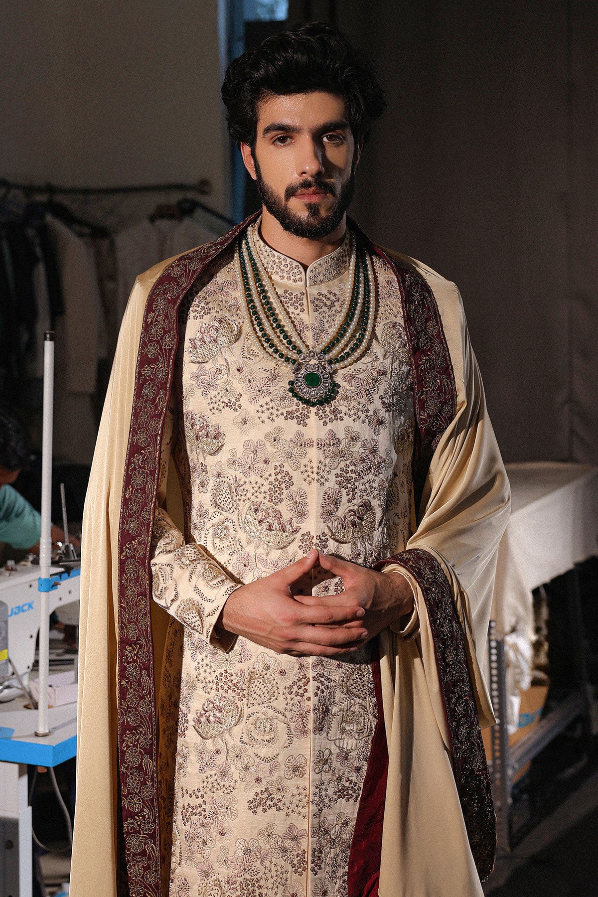 Gold Lace Sherwani Set
