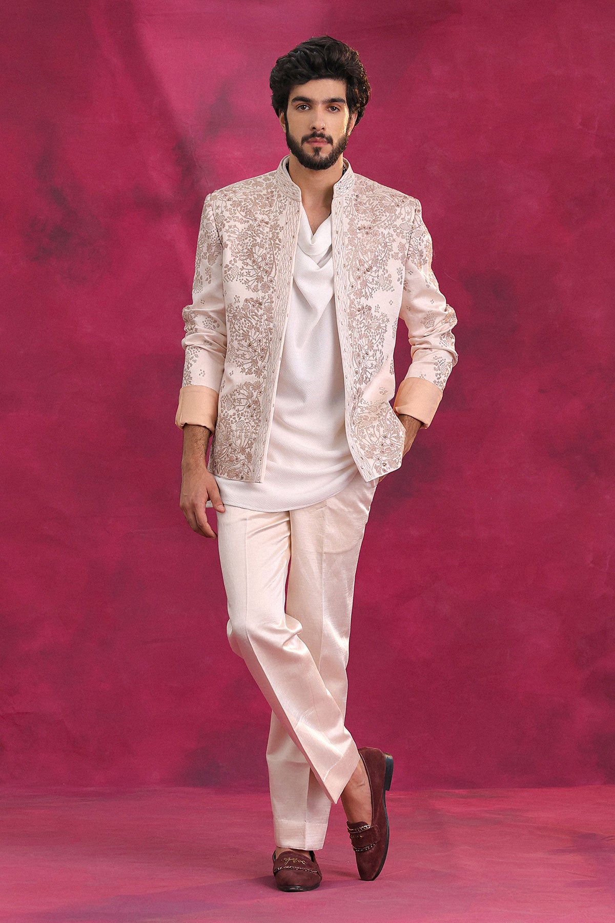 Pastel Pink Bandhgala Set