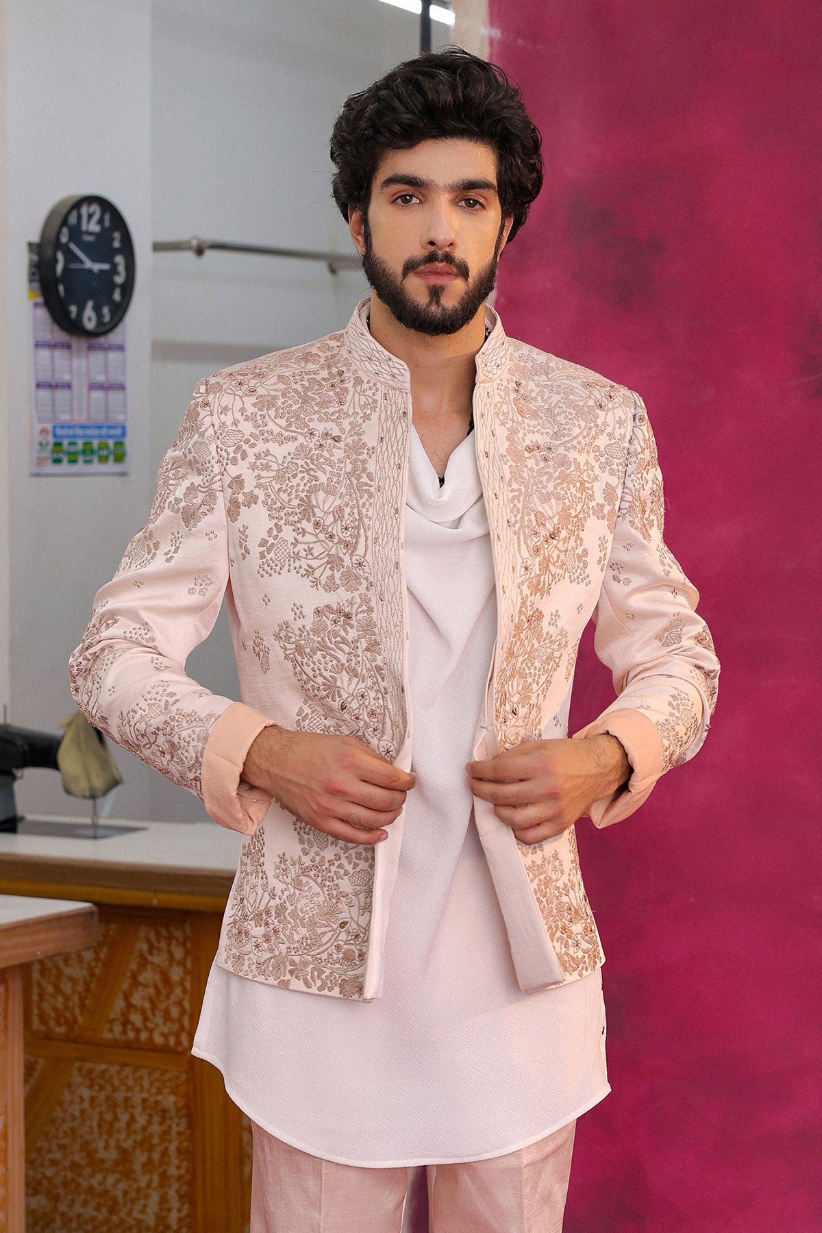 Pastel Pink Bandhgala Set