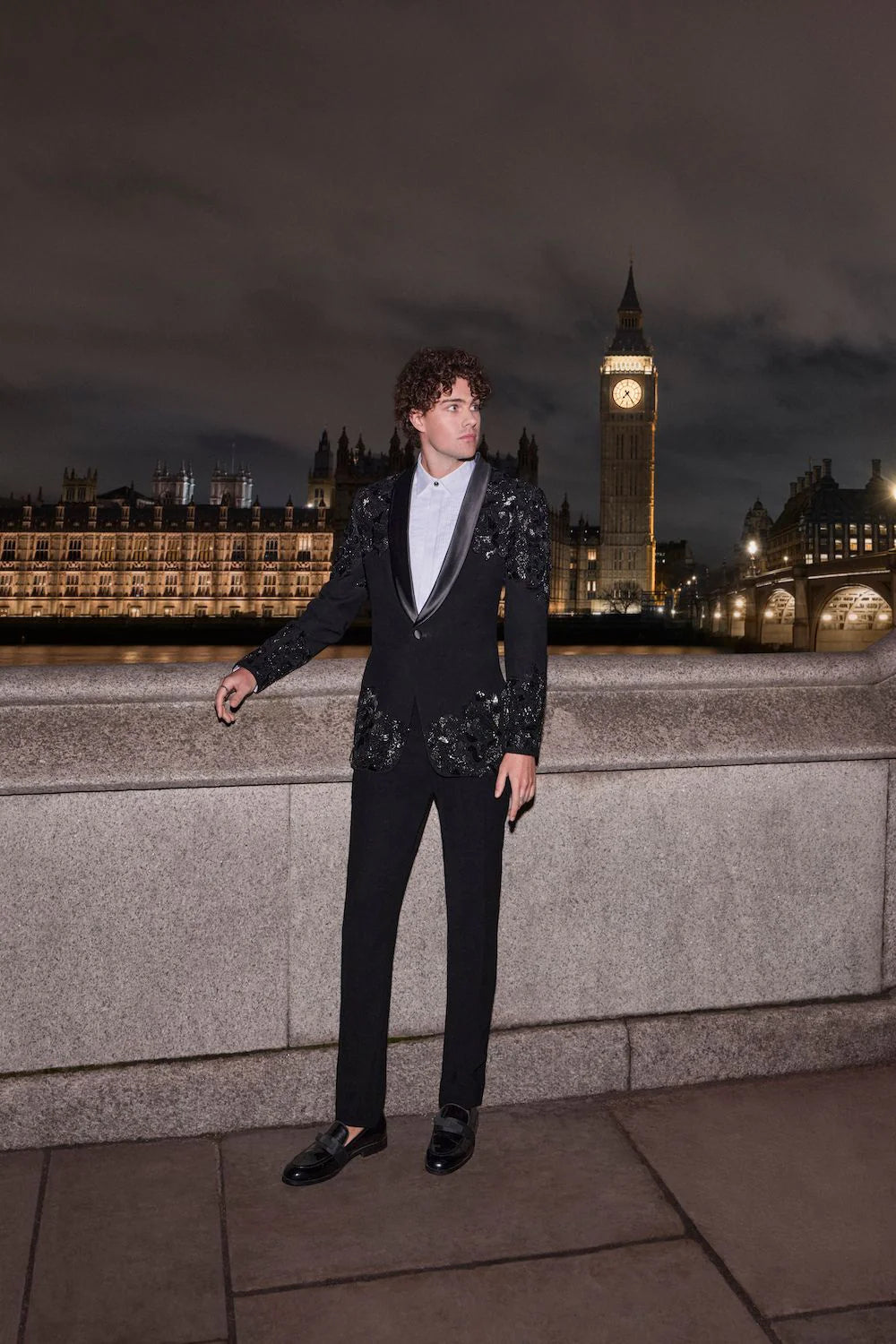 Black Embroidered Tuxedo Set