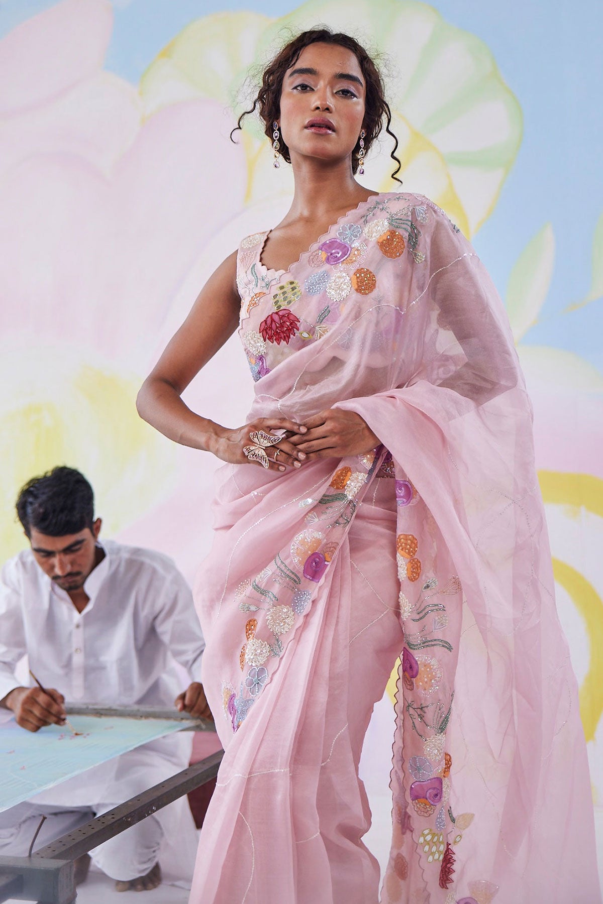 Blush Moondust Handpainted Saree