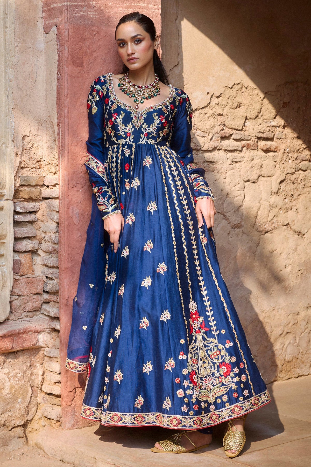 Navy Blue Chanderi Anarkali