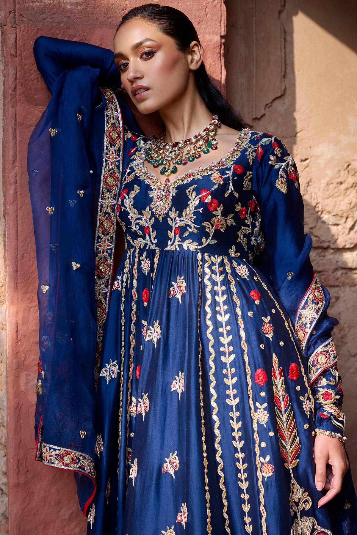 Navy Blue Chanderi Anarkali