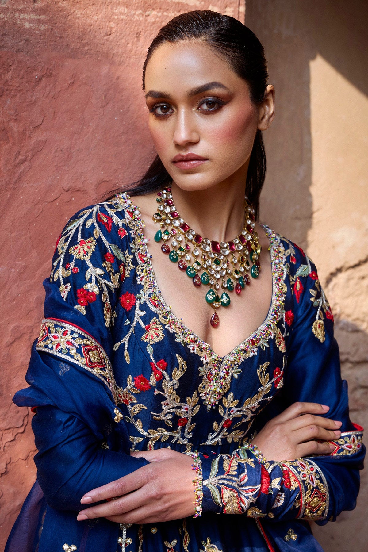 Navy Blue Chanderi Anarkali