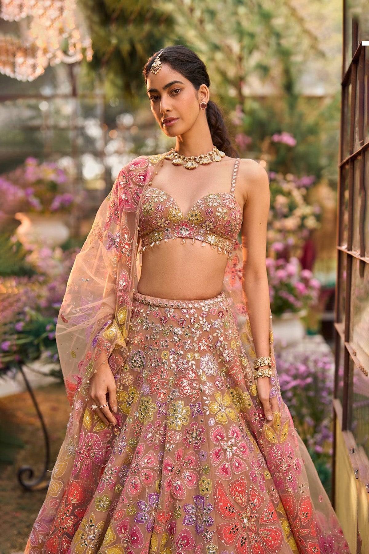 Coffee Floral Lehenga Set