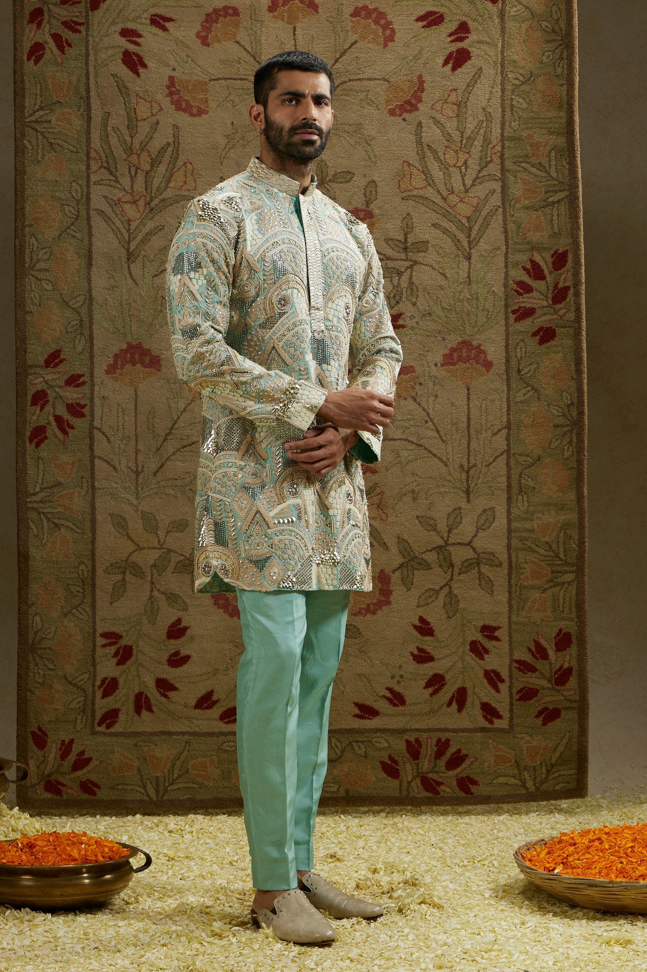 TEAL BLUE EMBELLISHED KURTA SET