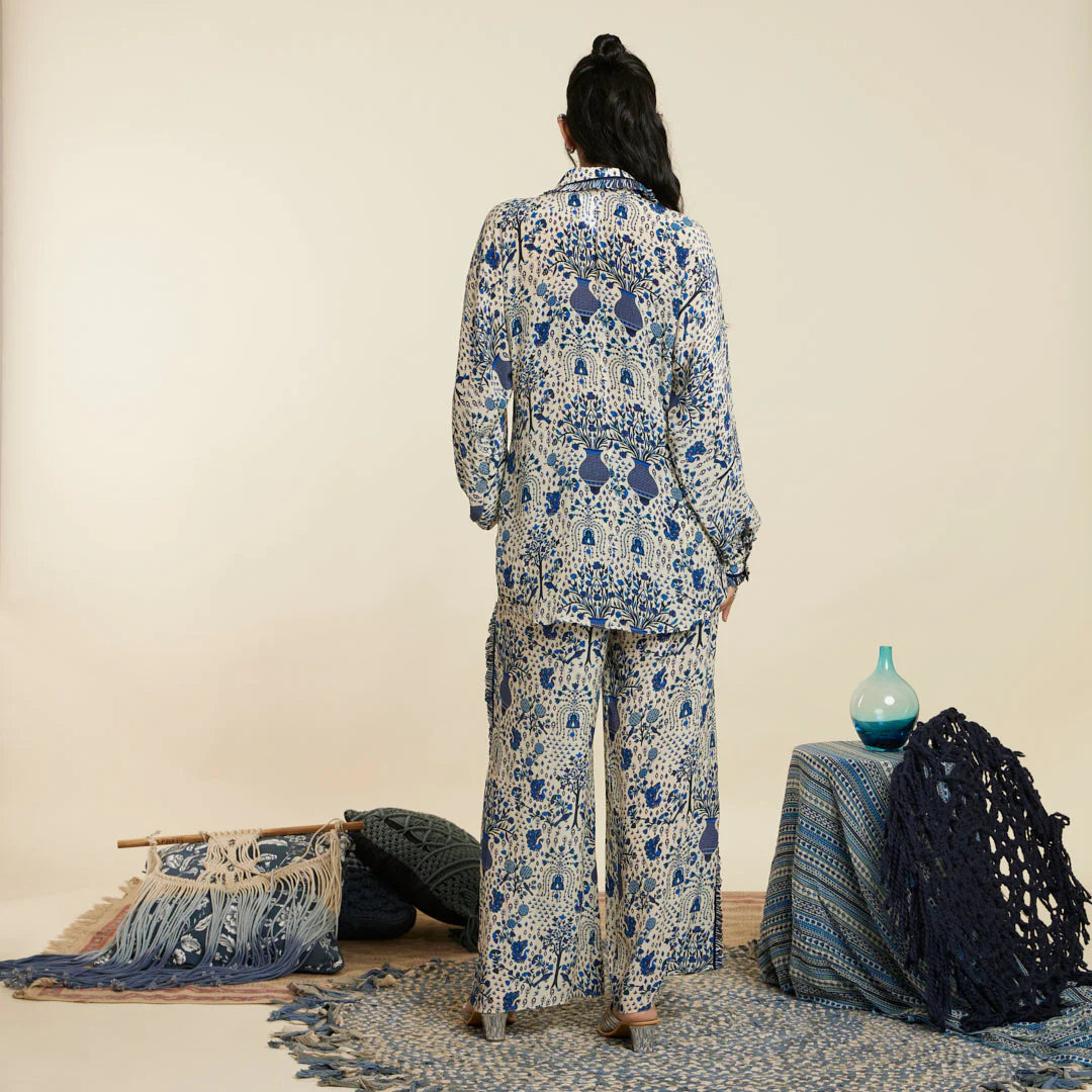 SAFAR BLUE JAAL PRINT OVERSIZED COORD SET