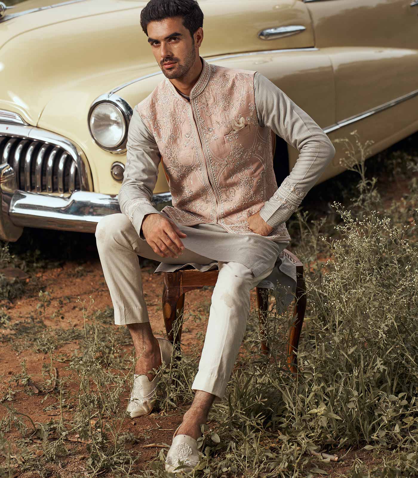 DUSTY ROSE PEARL EMB BANDI SET