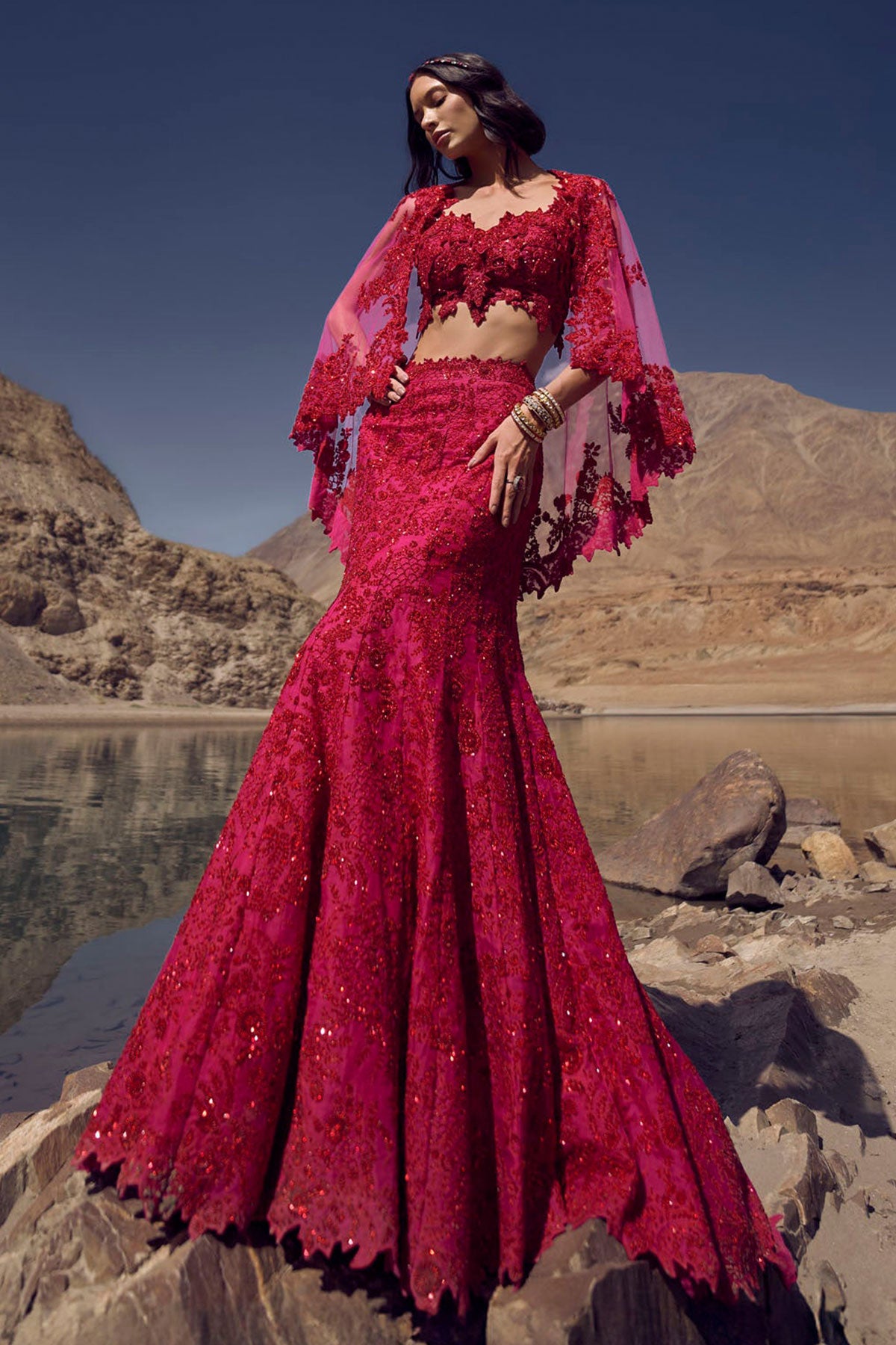 Cutdana work trail lehenga set