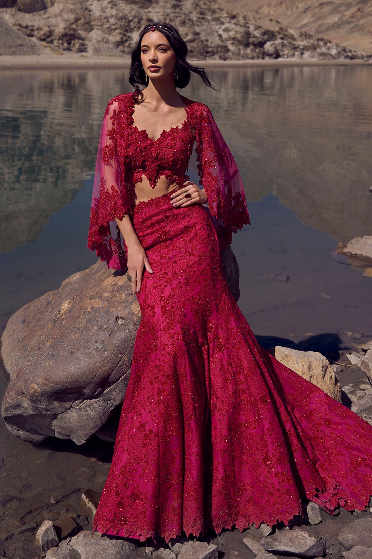 Cutdana work trail lehenga set