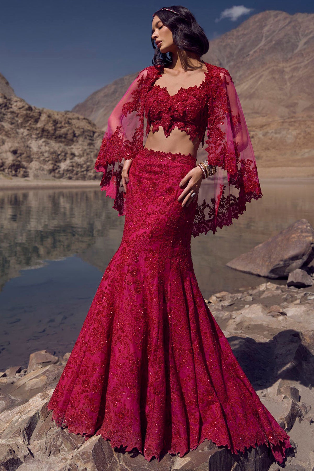 Cutdana work trail lehenga set