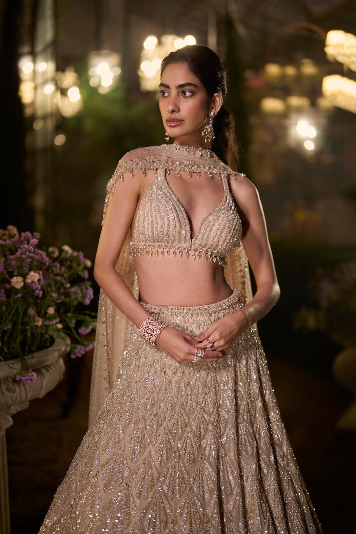 Coffee Sequin Lehenga Set