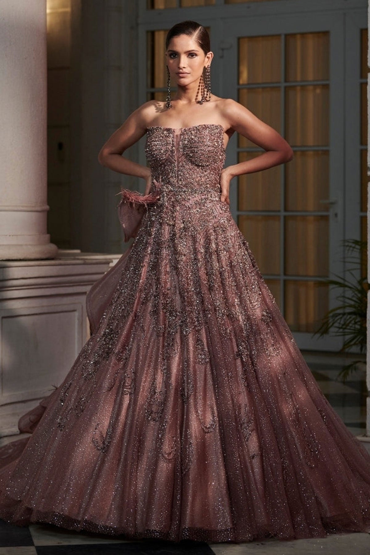 Wild Cherry Claret Shimmer Tulle Ombre Bridal Gown 12
