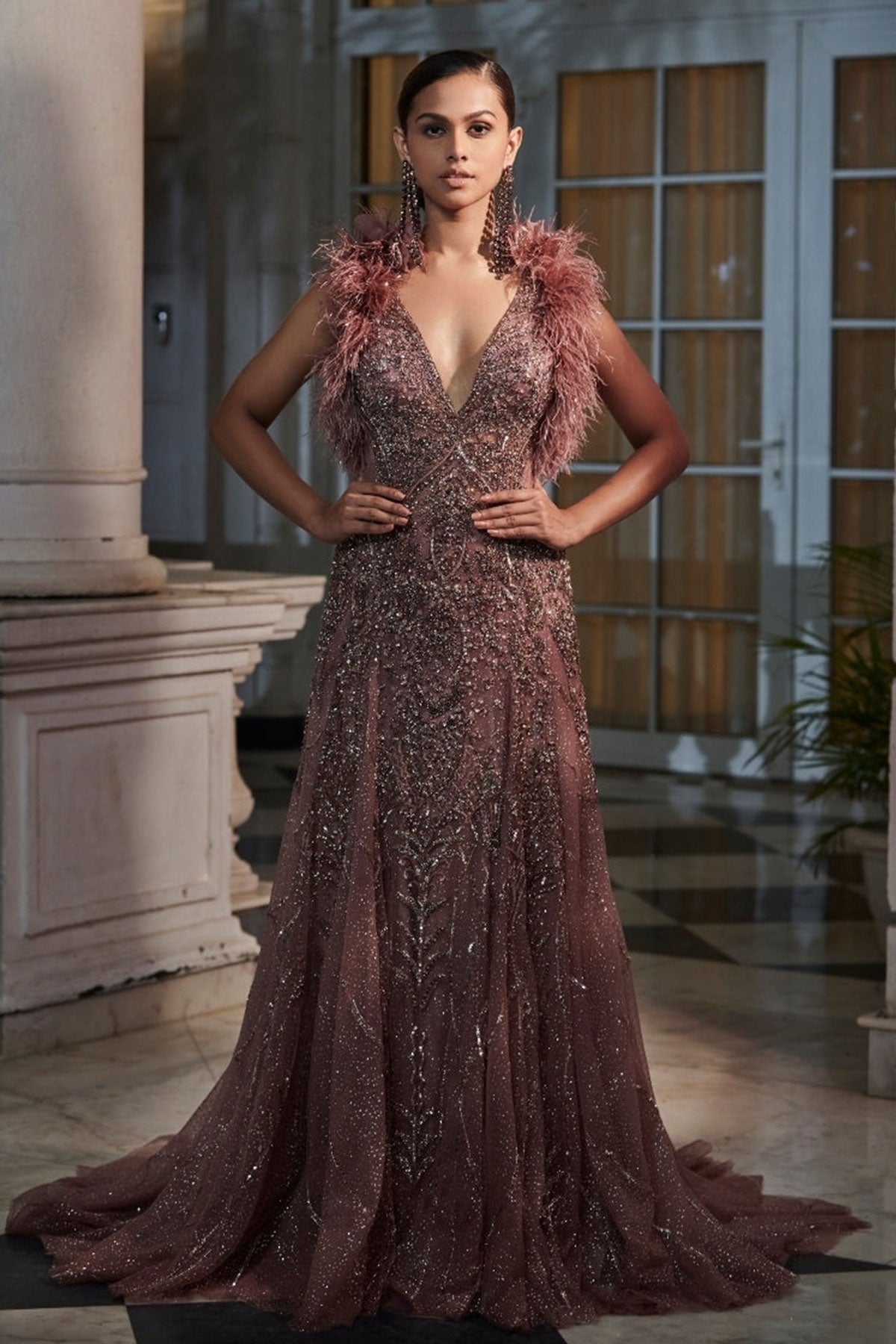 "Wild Cedar" Claret Shimmer Tulle Ombre Bridal Gown