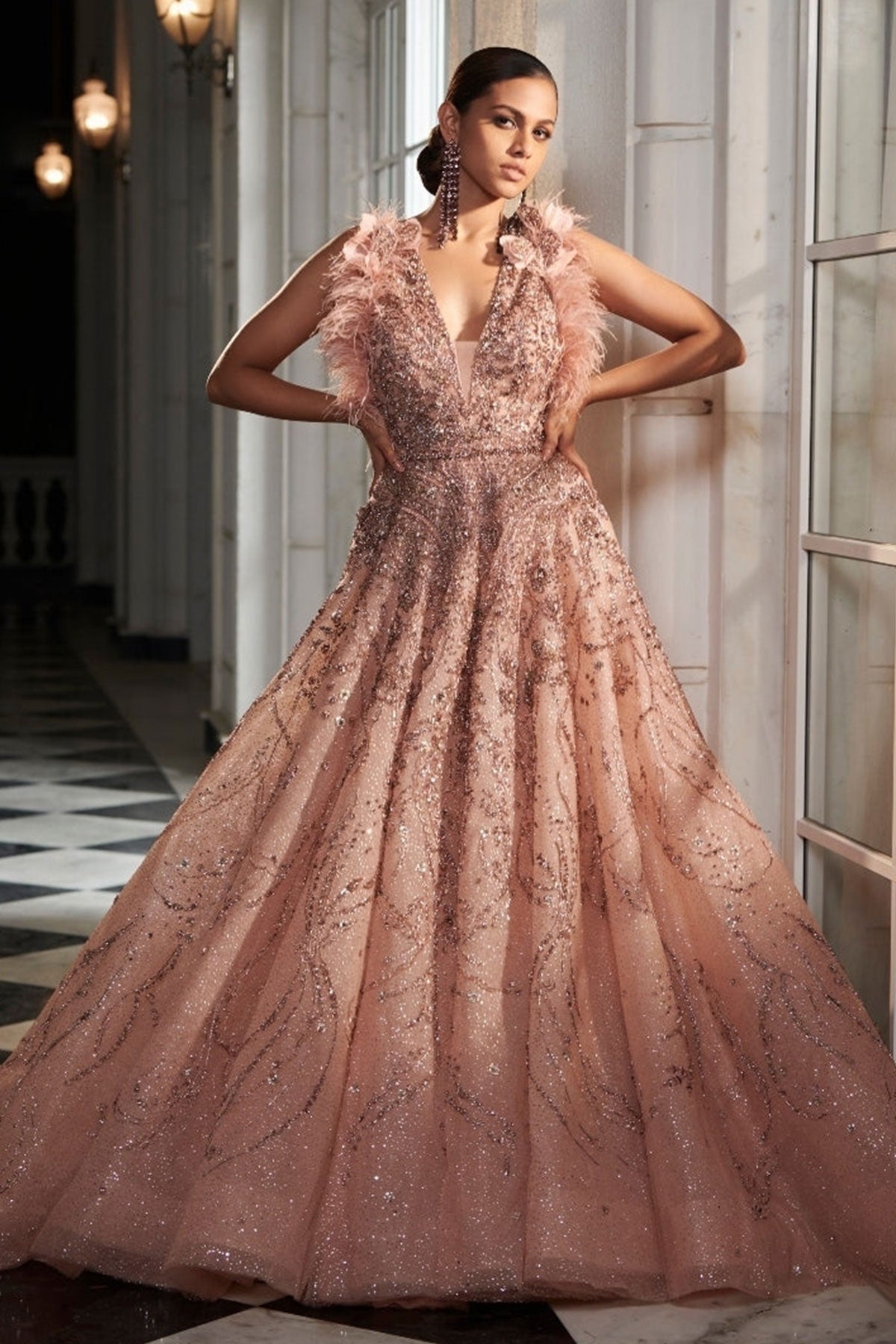 "Primrose" Salmon Pink Bridal Tulle Gown