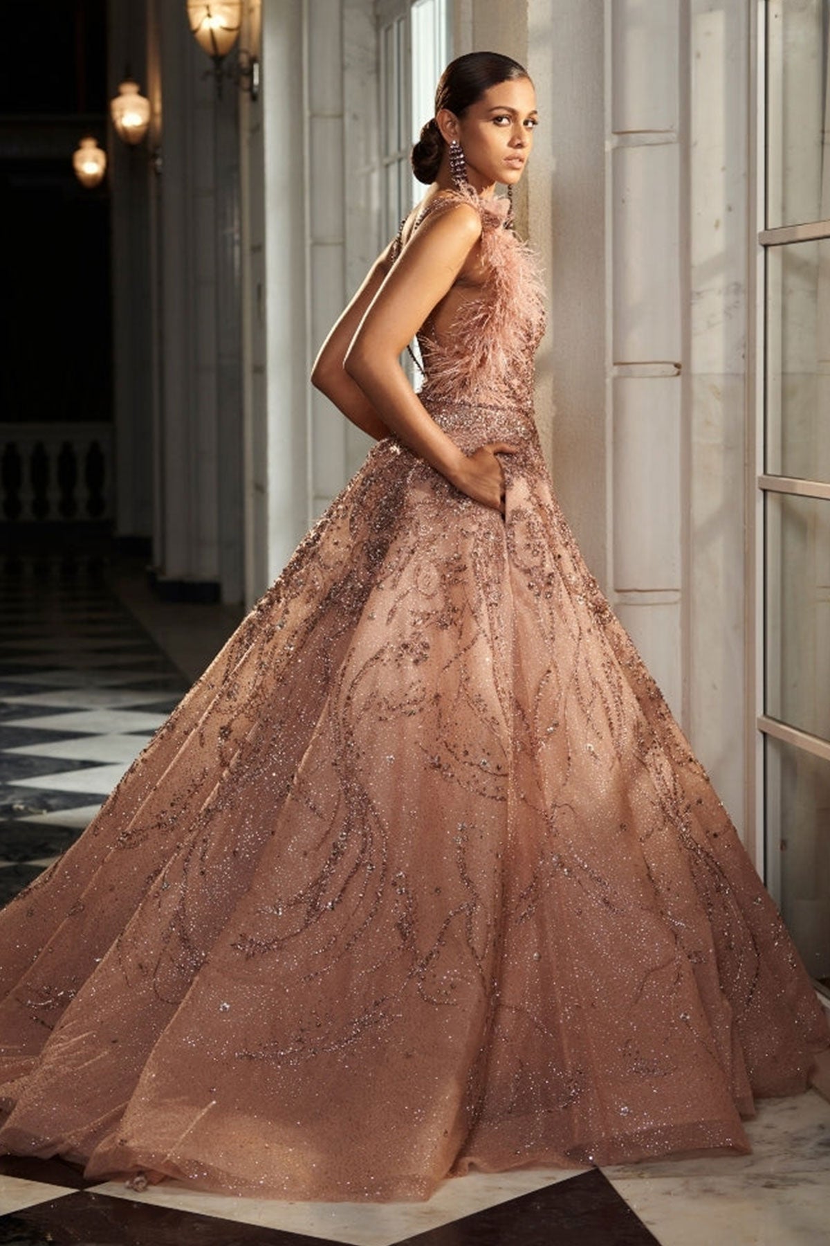 "Primrose" Salmon Pink Bridal Tulle Gown