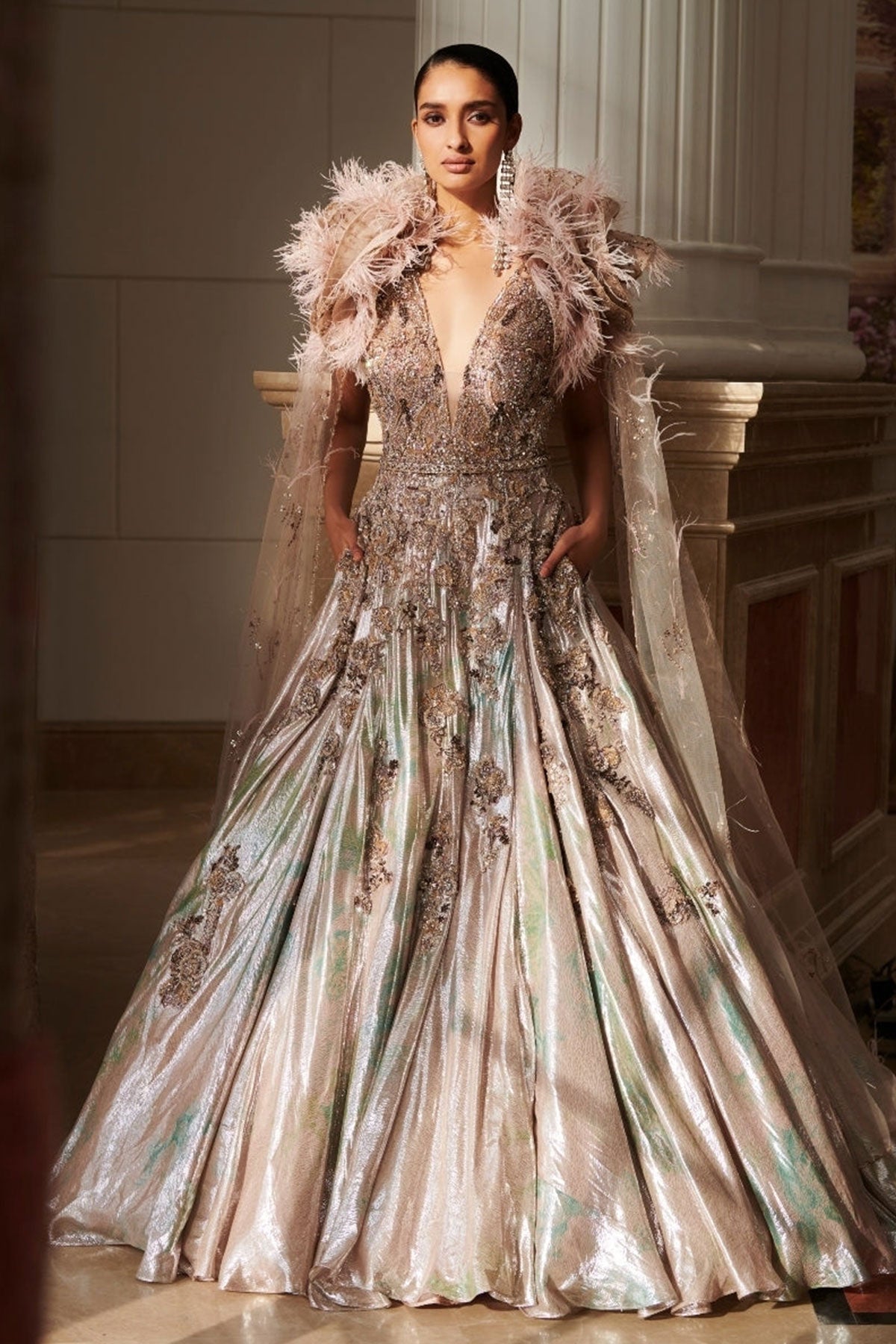 "Delisha" Ivory Lurex Hand Woven Bridal Gown