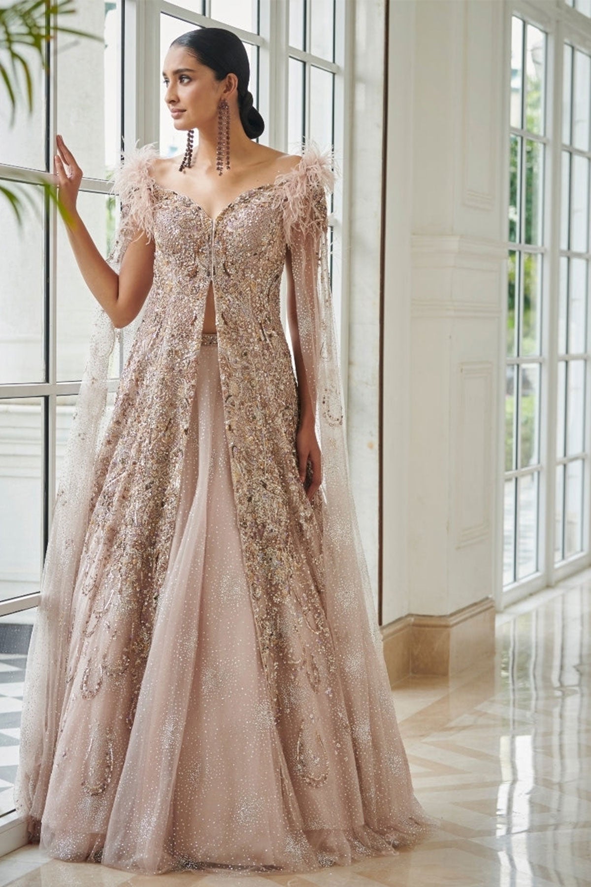 "Morning Dew" Silver Bridal Jacket Lehenga Set