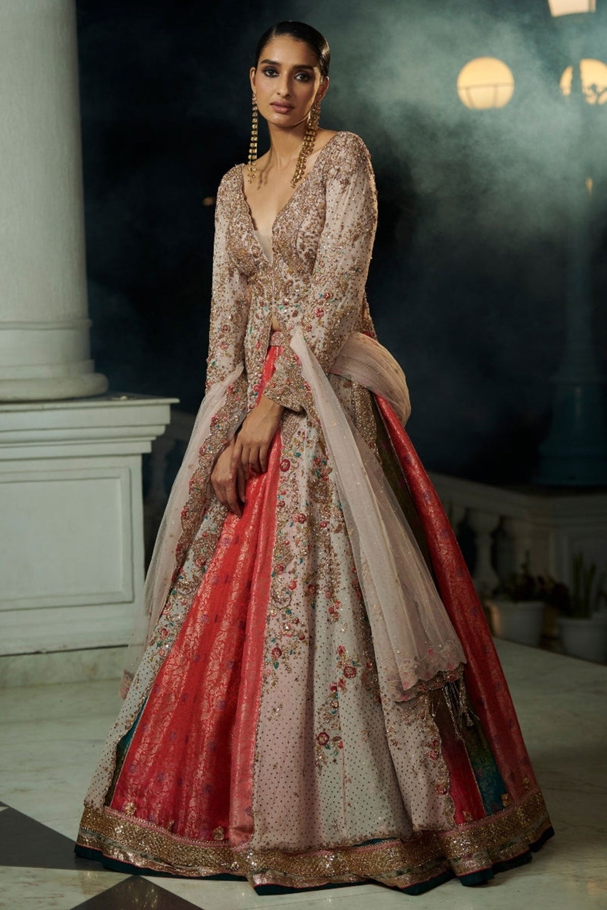 "Shanayah" Blush Pink Bridal Jacket Lehenga Set