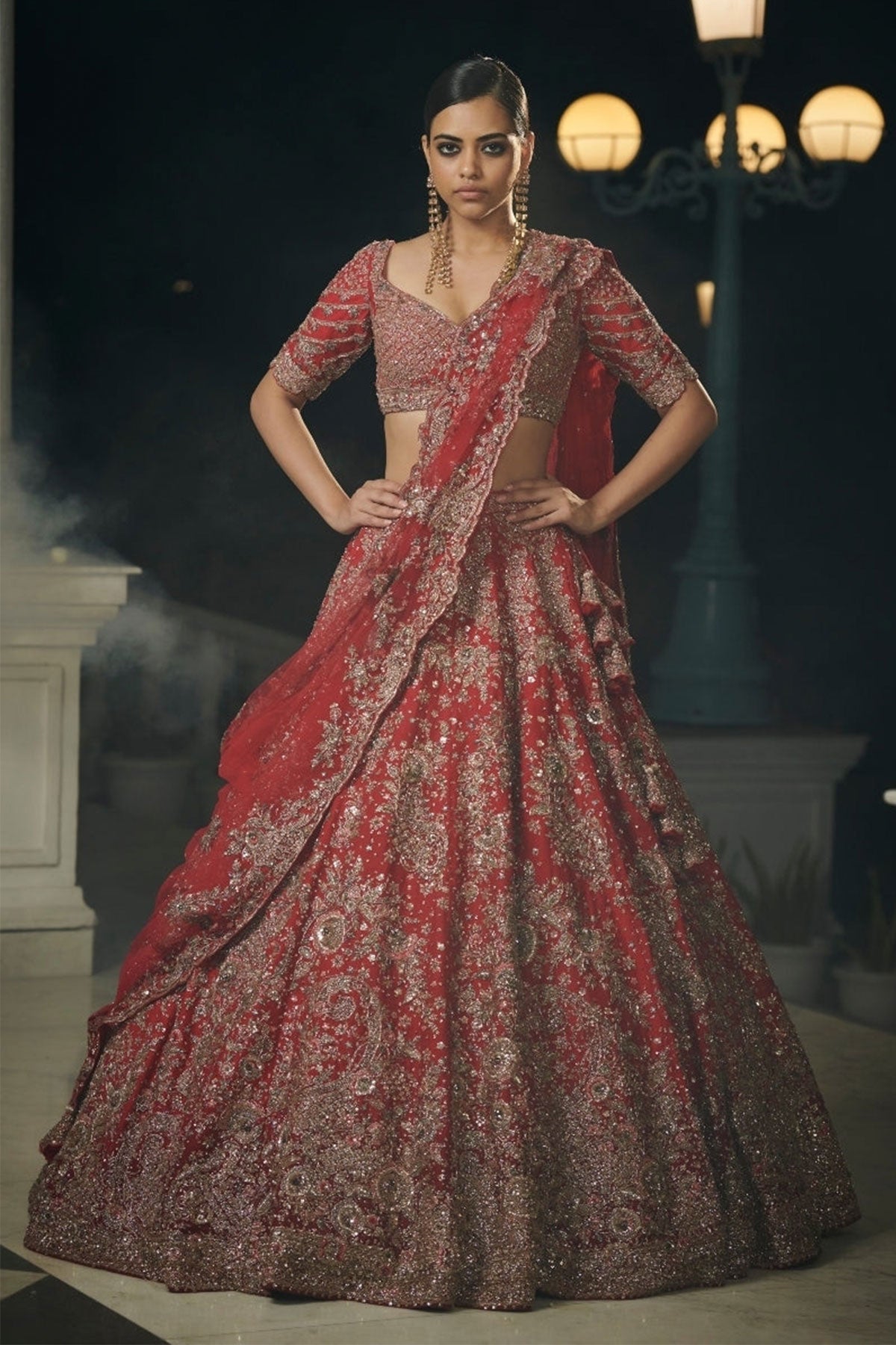 "Aaliyah" Burgundy and Brick Red Ombre Raw Silk Bridal Lehenga Set