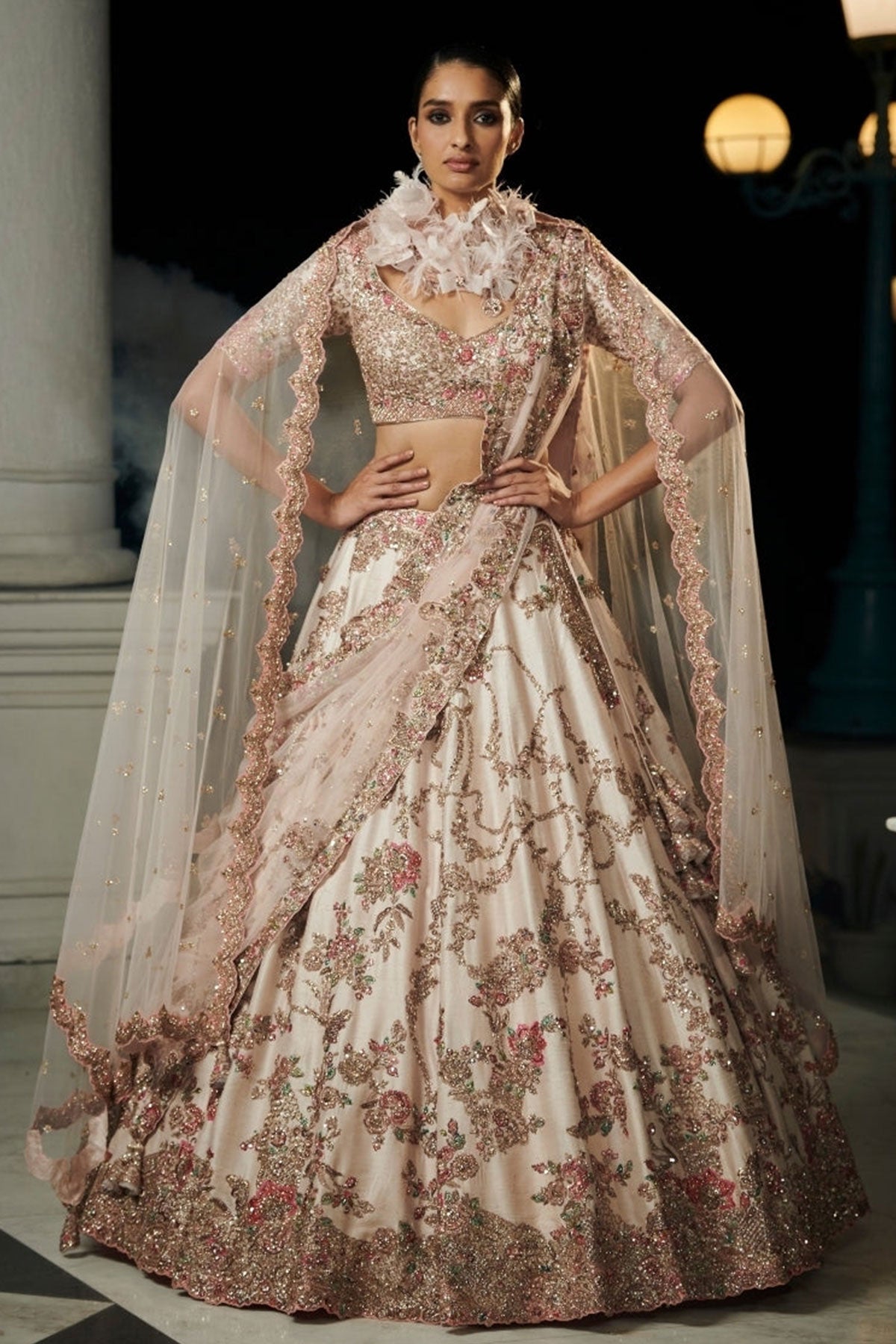 "Blossom" Blush Pink Raw Silk Bridal Lehenga Set