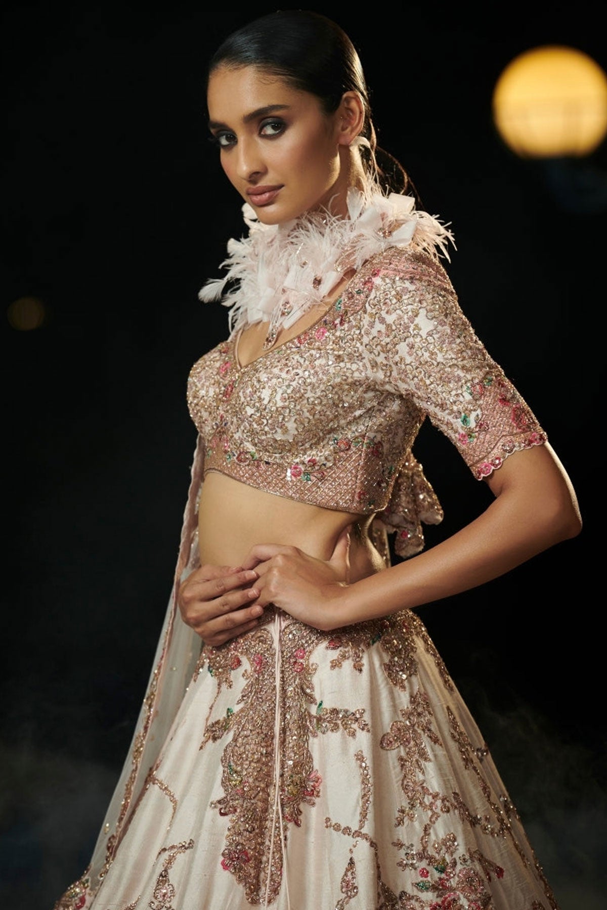"Blossom" Blush Pink Raw Silk Bridal Lehenga Set