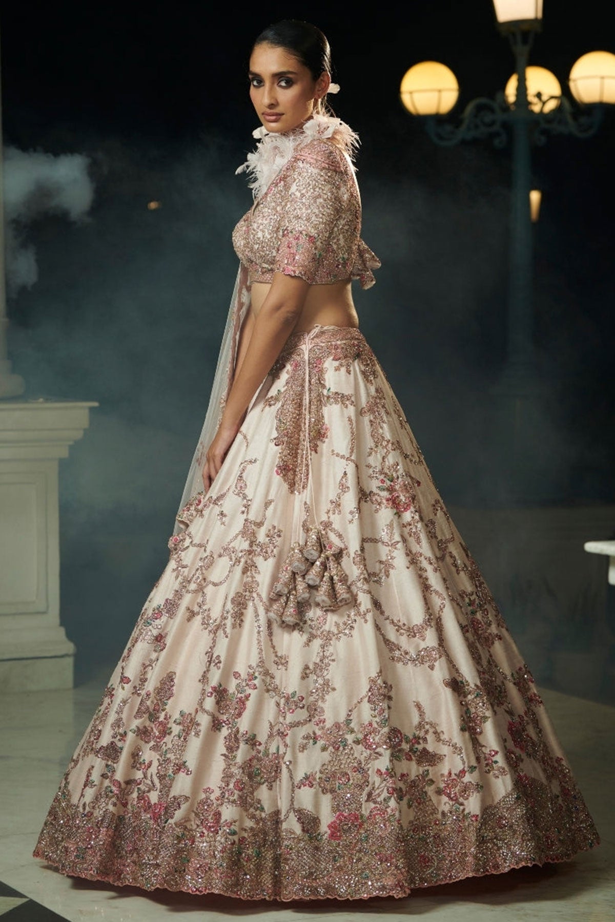 "Blossom" Blush Pink Raw Silk Bridal Lehenga Set