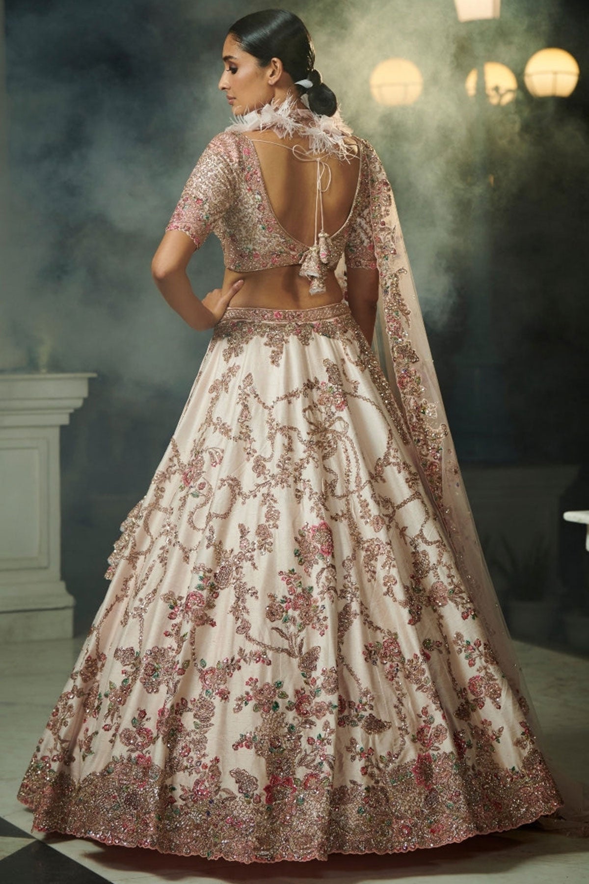 "Blossom" Blush Pink Raw Silk Bridal Lehenga Set