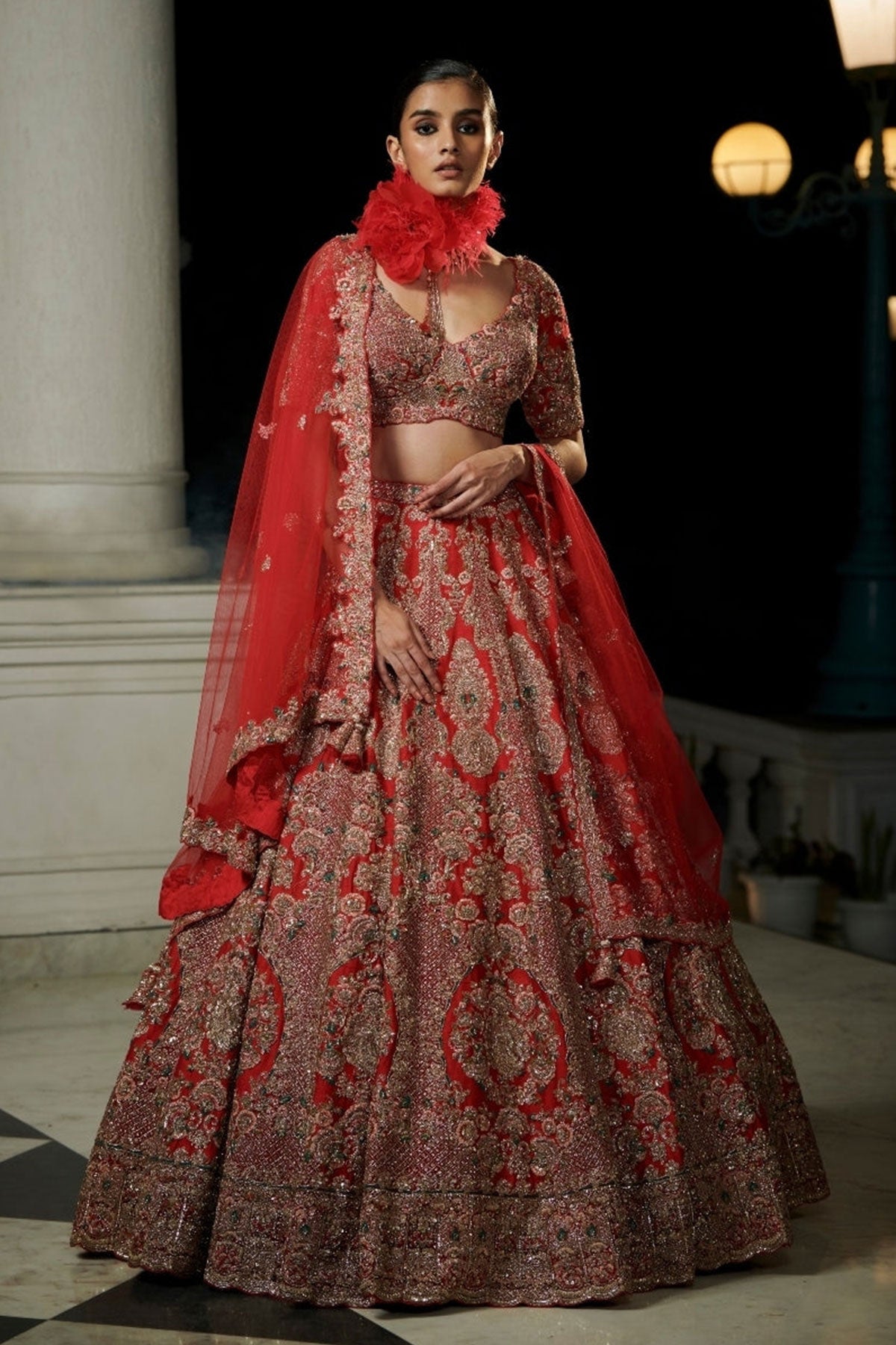 "Anahita" Claret Raw Silk Bridal Lehenga Set