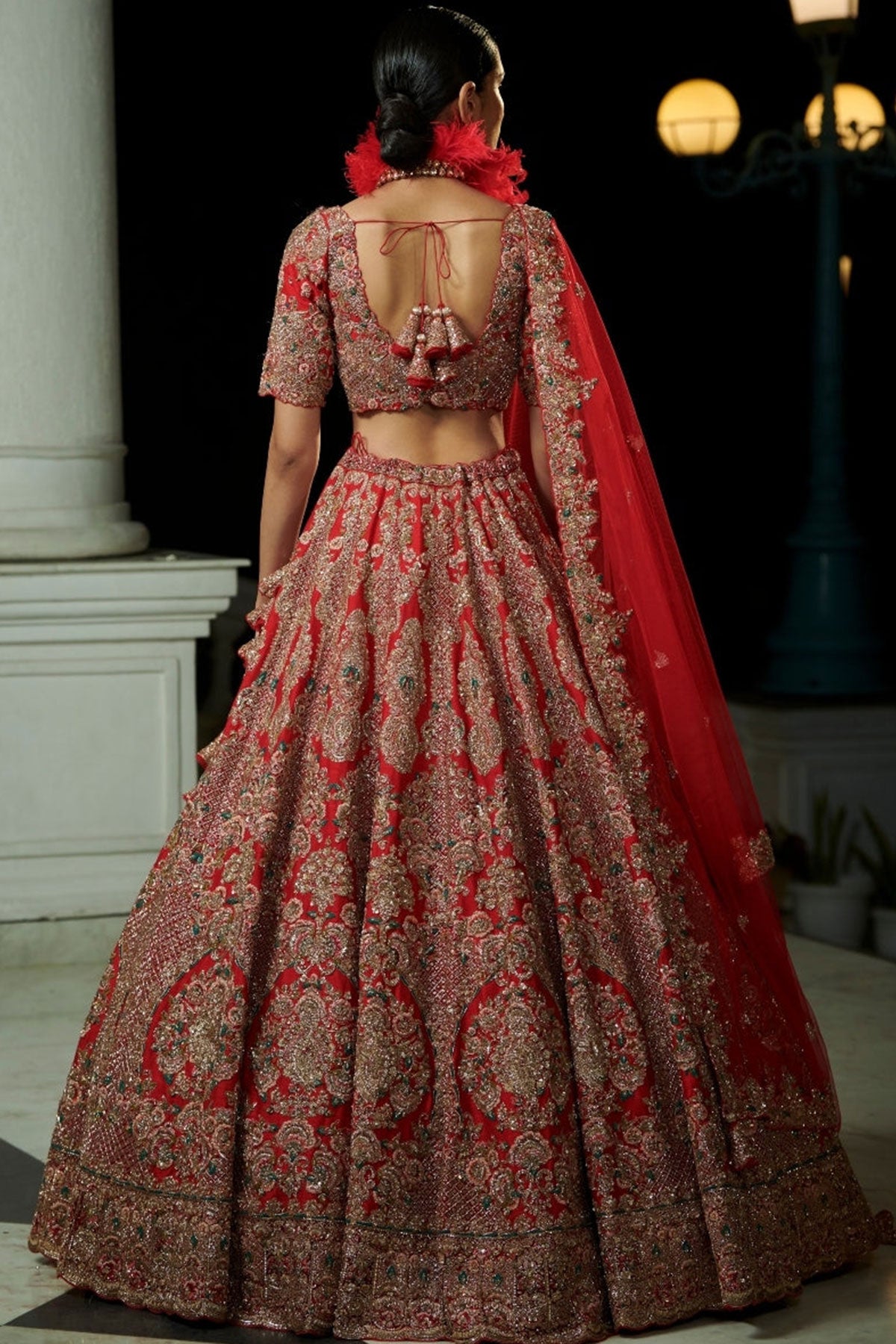 "Anahita" Claret Raw Silk Bridal Lehenga Set