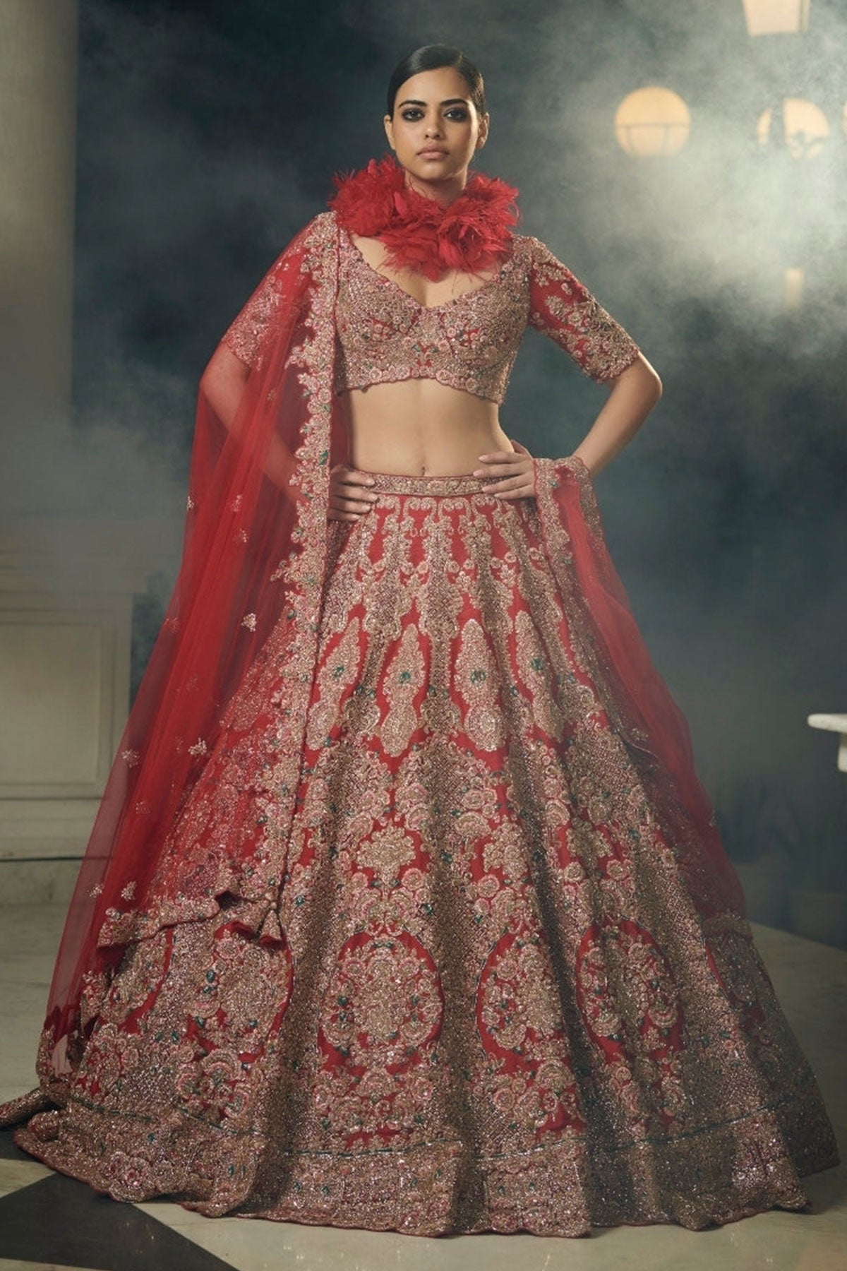 "Ariyana" Merlot Raw Silk Bridal Lehenga Set