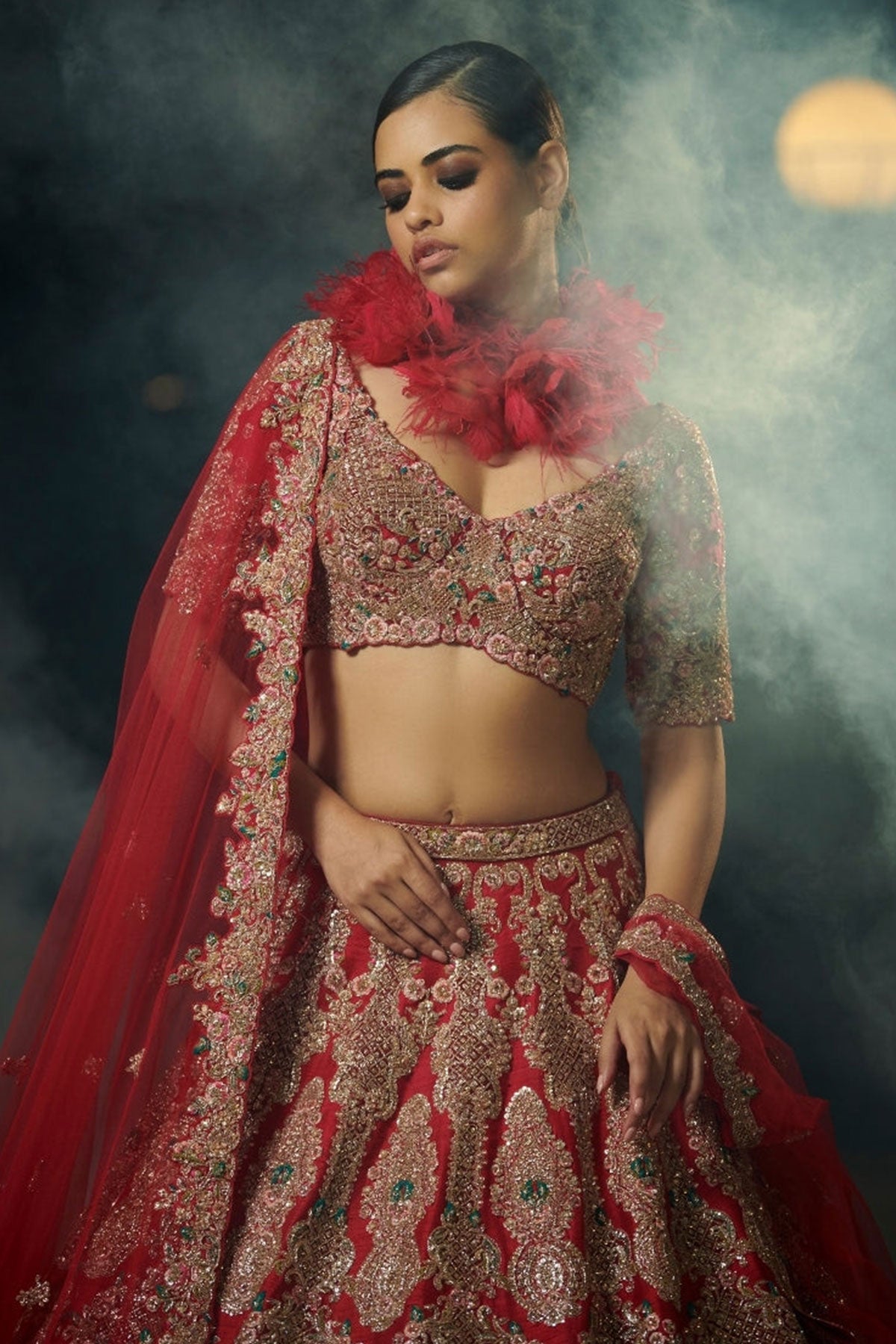 "Ariyana" Merlot Raw Silk Bridal Lehenga Set