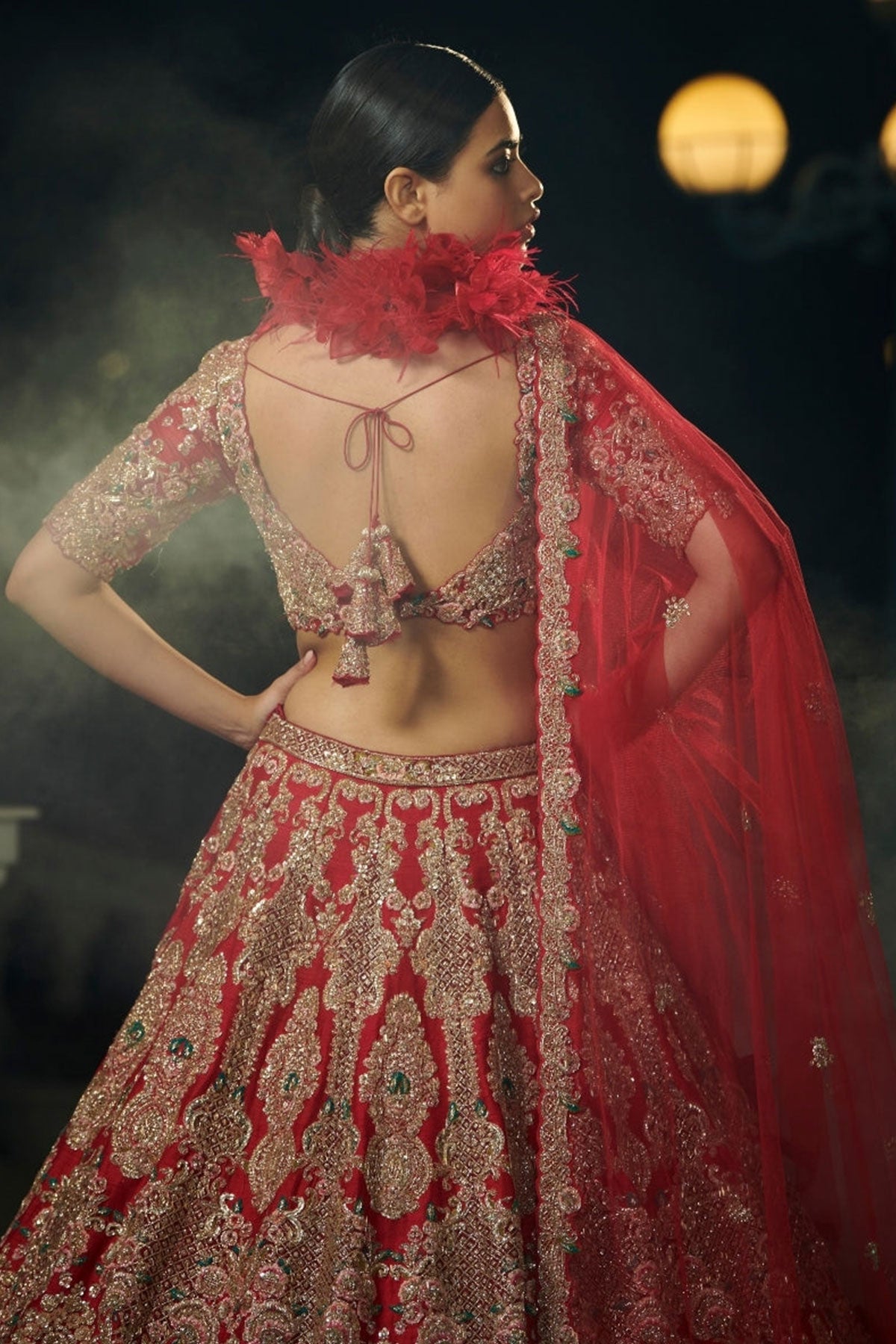 "Ariyana" Merlot Raw Silk Bridal Lehenga Set