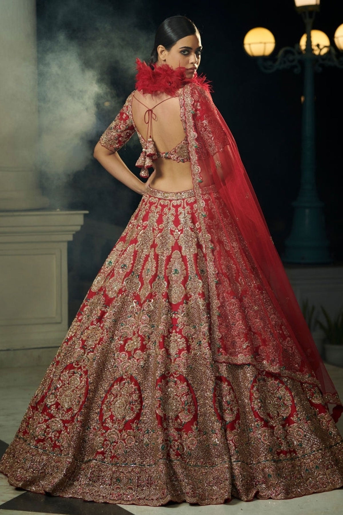 "Ariyana" Merlot Raw Silk Bridal Lehenga Set