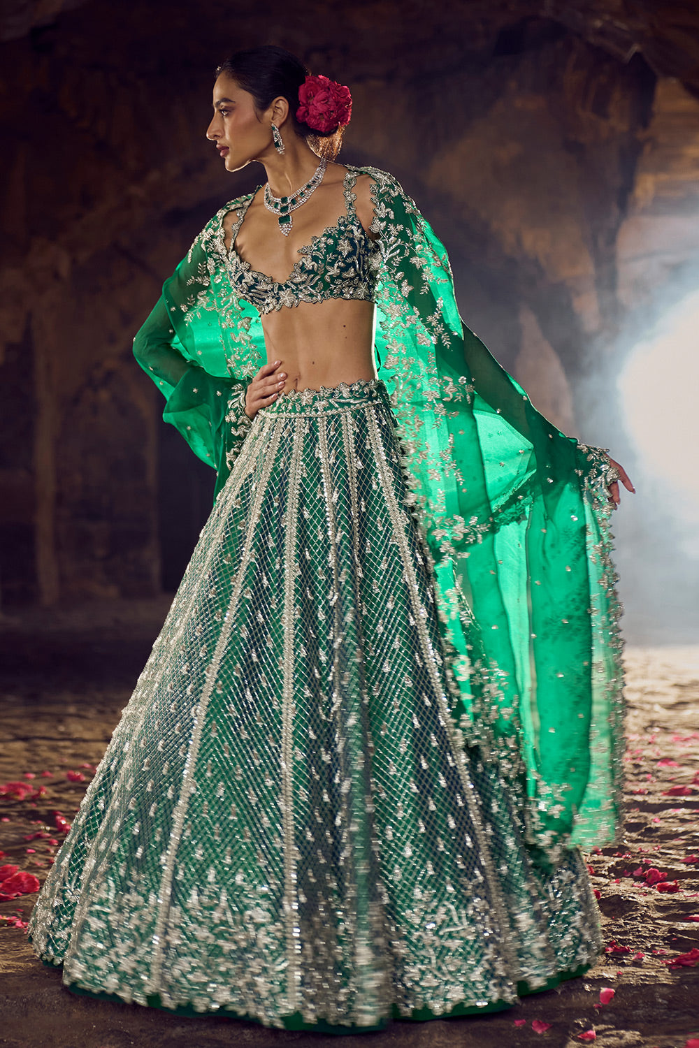 EMERLAD GREEN HUSTLE LEHENGA SET